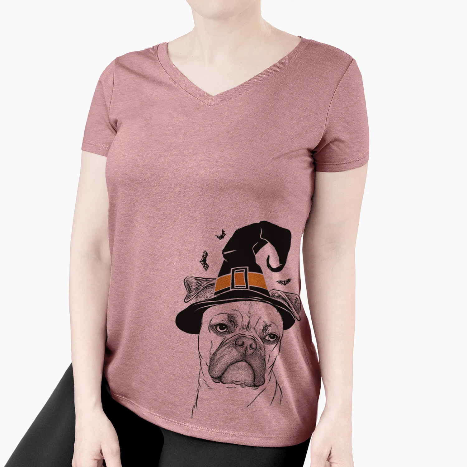 Witch Mack the Bugg (Boston Terrier/Pug) - Women's Perfect V-neck Shirt - Image 3