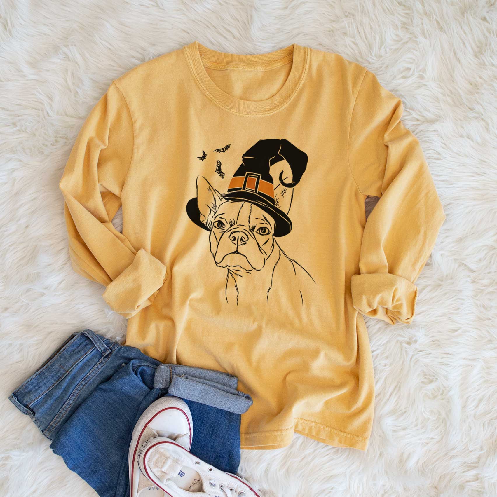 Witch Charles the Boston Terrier - Men's Heavyweight 100% Cotton Long Sleeve - Image 6