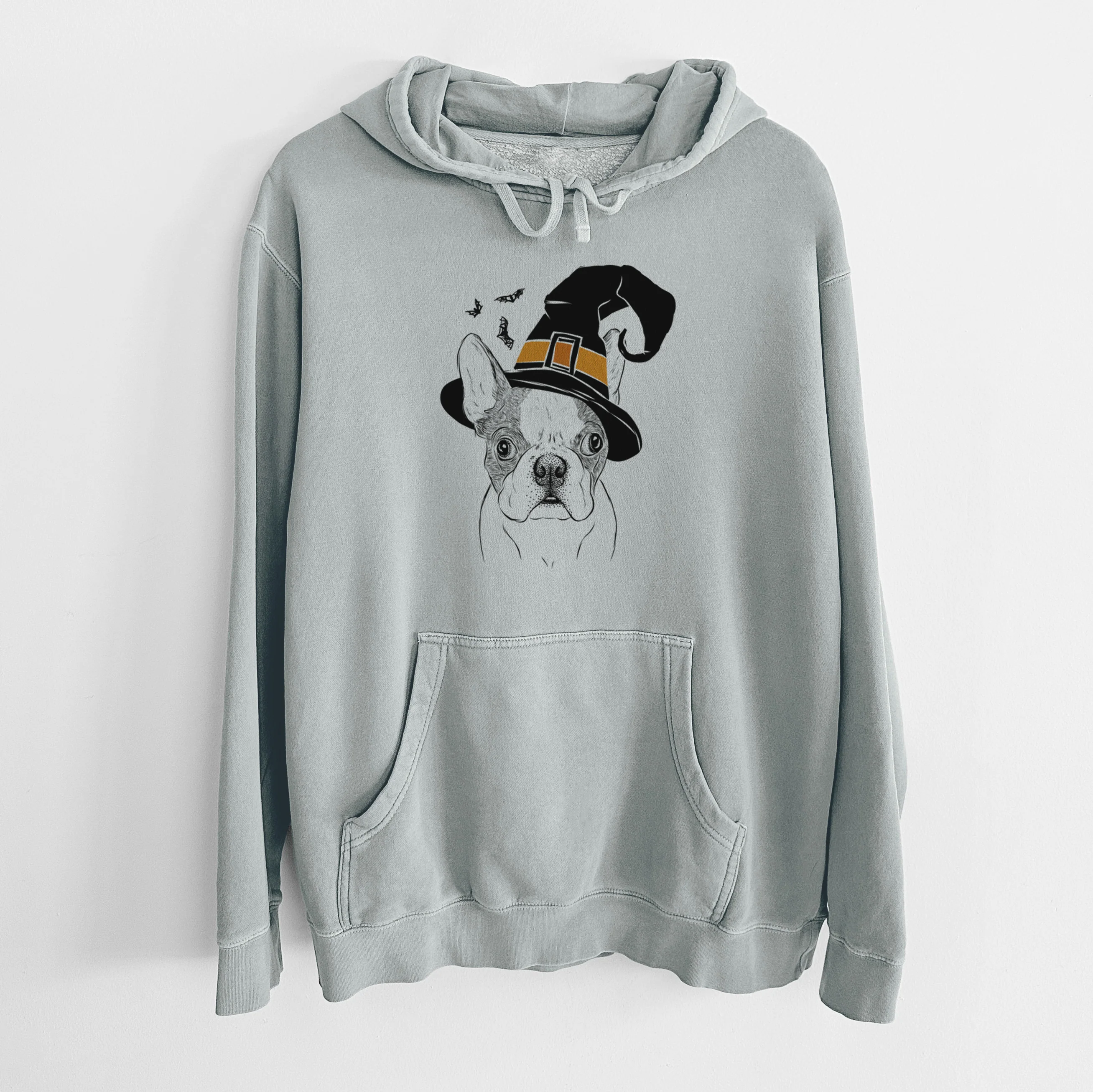 Witch Chocolate Chip the Boston Terrier - Unisex Pigment Dyed Hoodie - Image 6