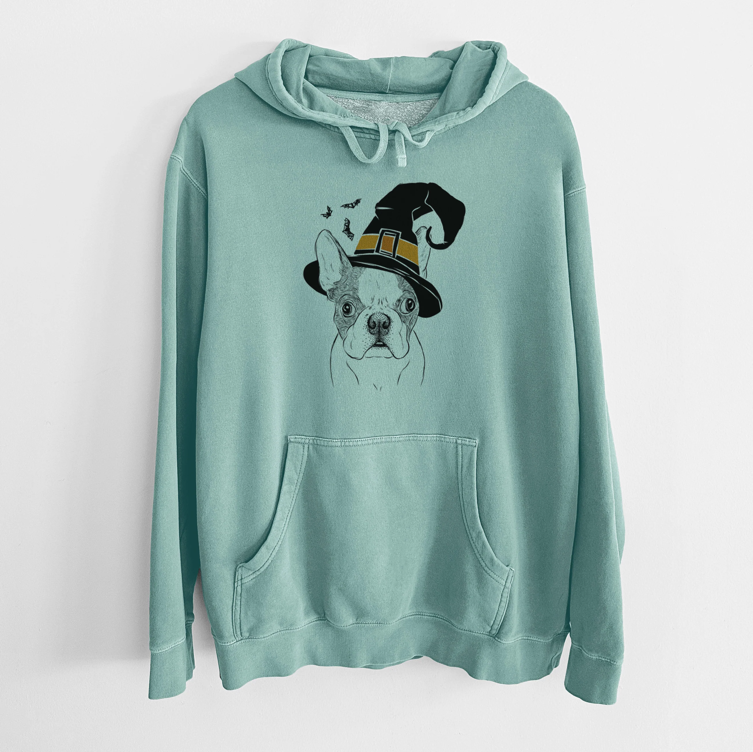Witch Chocolate Chip the Boston Terrier - Unisex Pigment Dyed Hoodie - Image 8