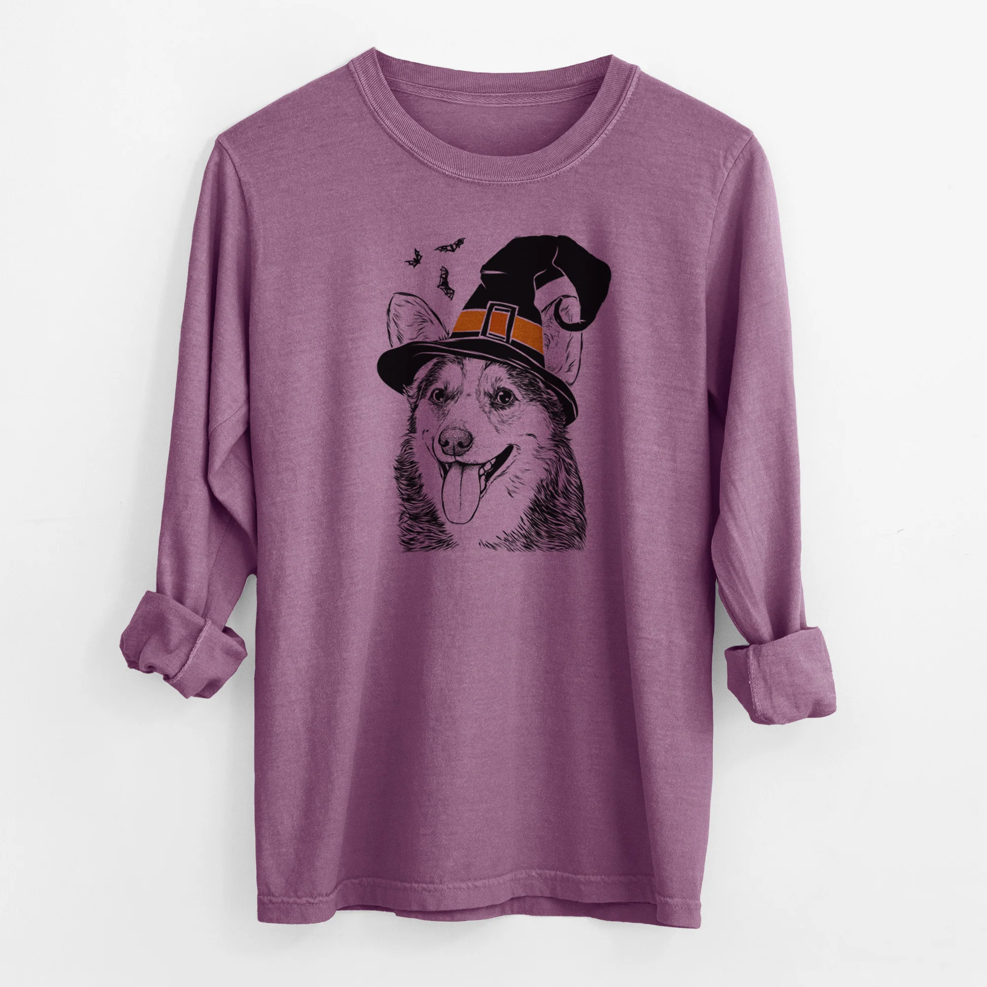 Witch Darma the Corgi - Men's Heavyweight 100% Cotton Long Sleeve - Image 10