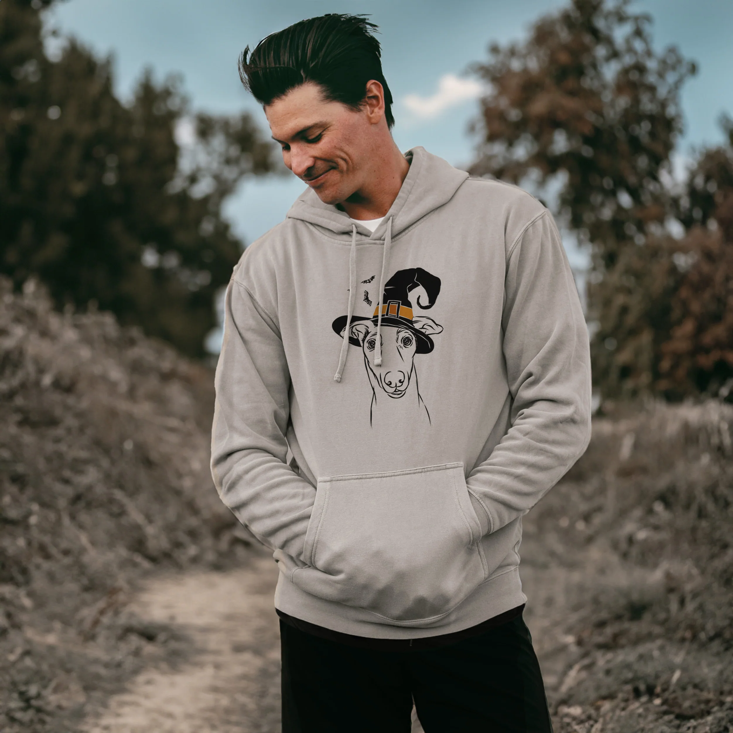 Witch Diva the Greyhound - Unisex Pigment Dyed Hoodie - Image 3