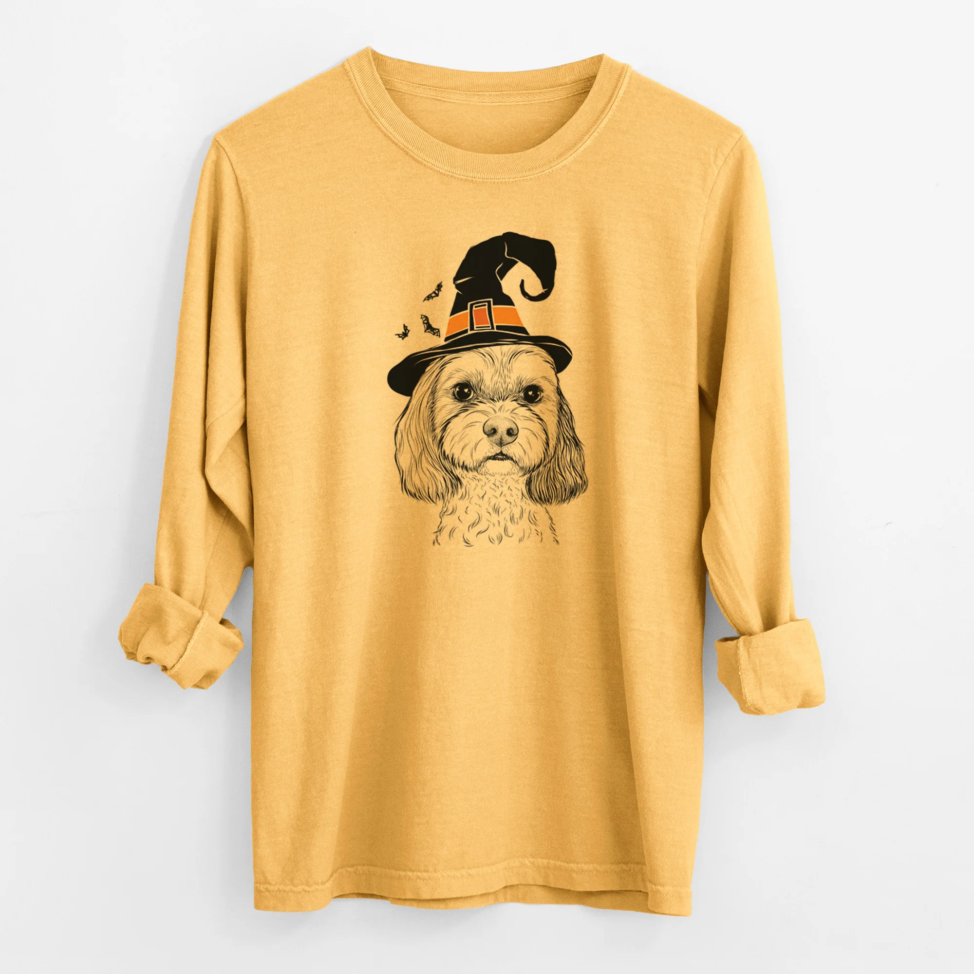 Witch Jasper Diggins the Cavapoo - Men's Heavyweight 100% Cotton Long Sleeve - Image 3