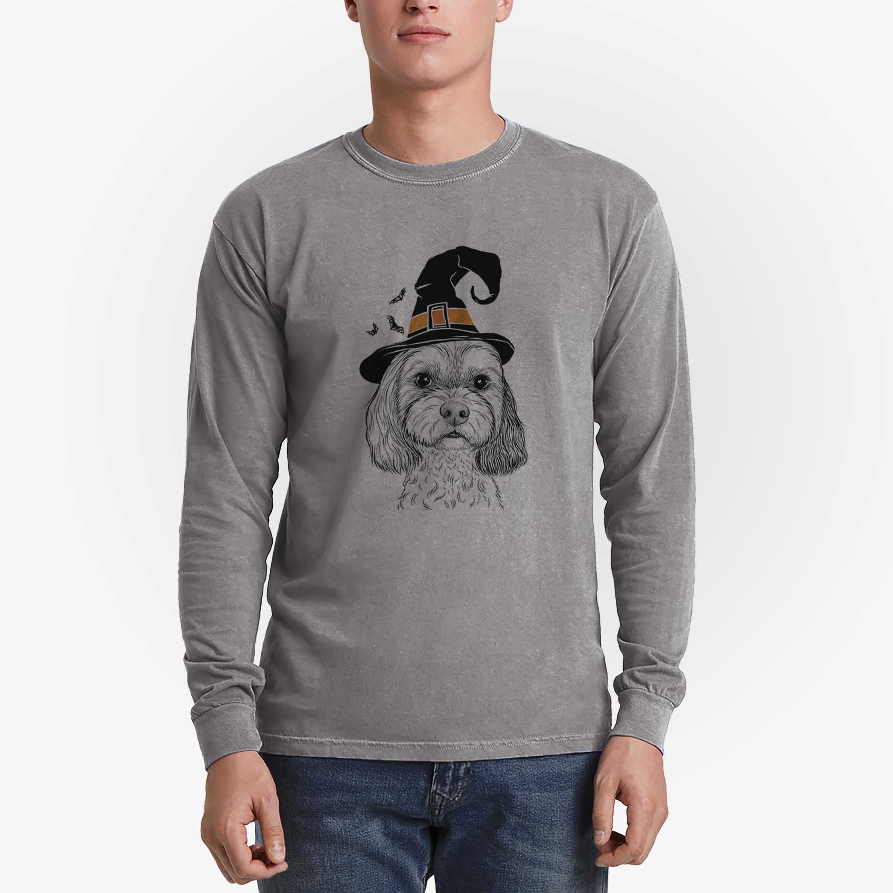 Witch Jasper Diggins the Cavapoo - Men's Heavyweight 100% Cotton Long Sleeve - Image 5