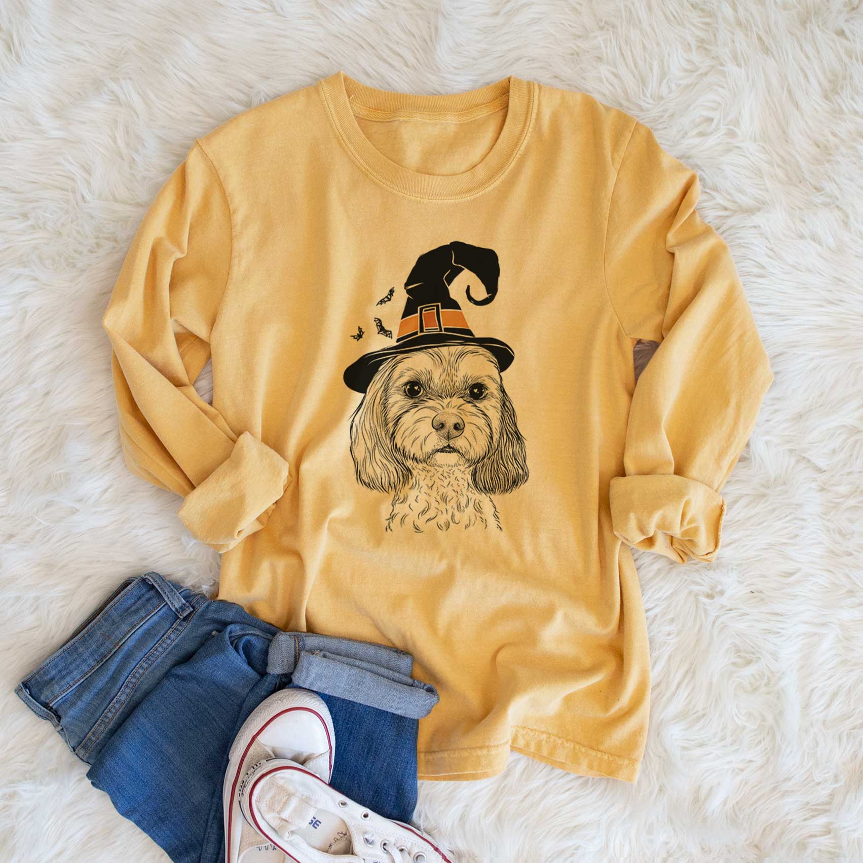 Witch Jasper Diggins the Cavapoo - Men's Heavyweight 100% Cotton Long Sleeve - Image 6