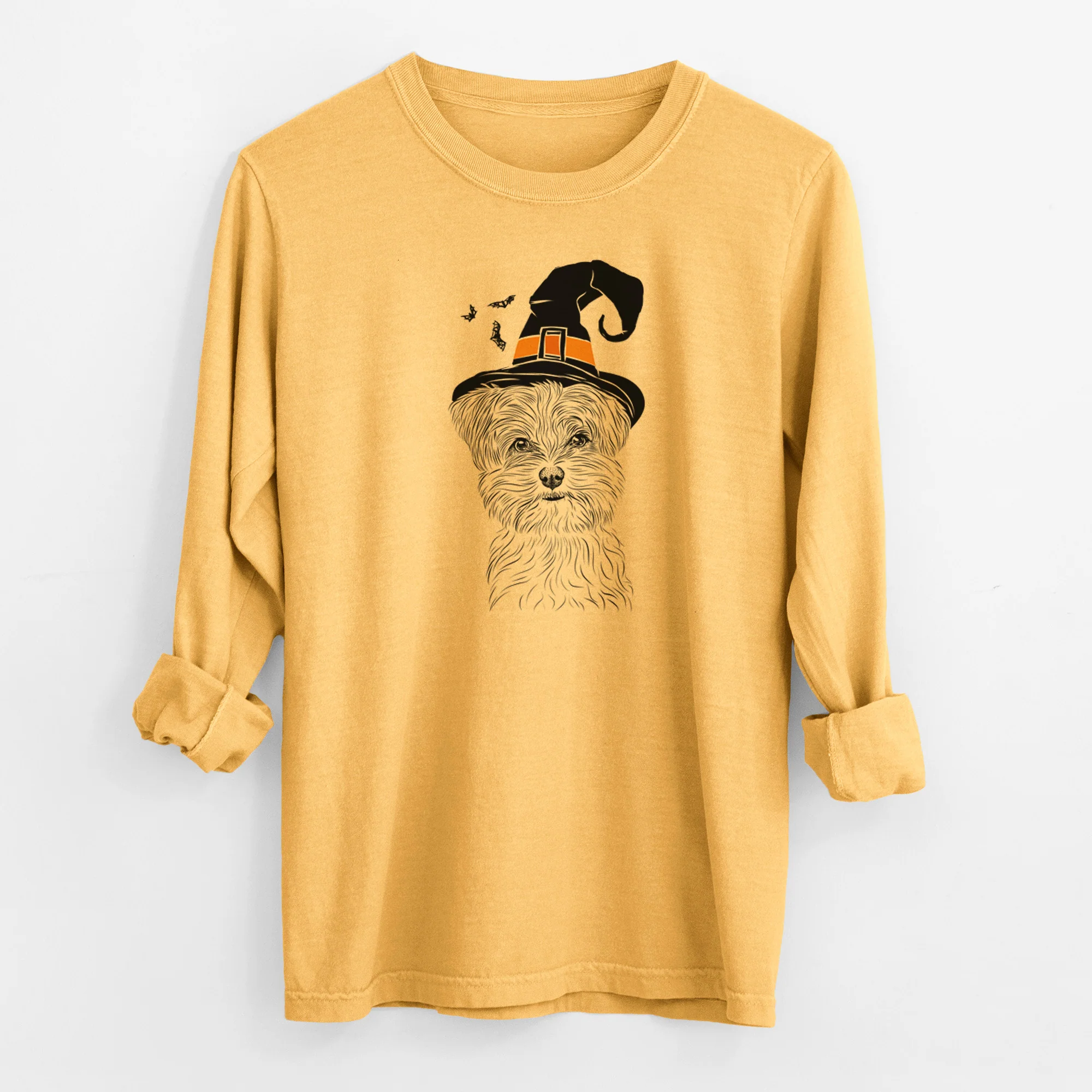 Witch Kiwi the Morkie - Men's Heavyweight 100% Cotton Long Sleeve - Image 3
