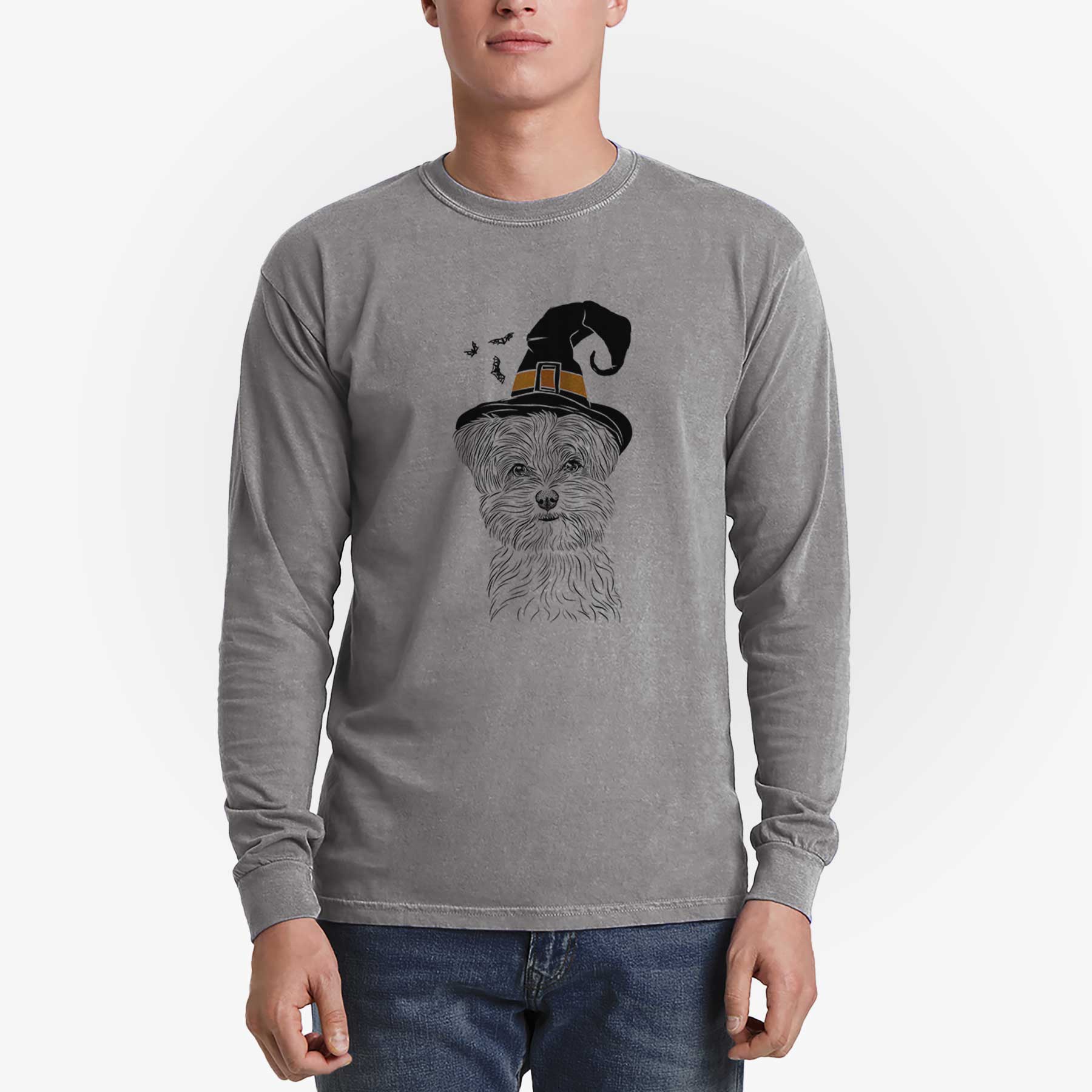 Witch Kiwi the Morkie - Men's Heavyweight 100% Cotton Long Sleeve - Image 5