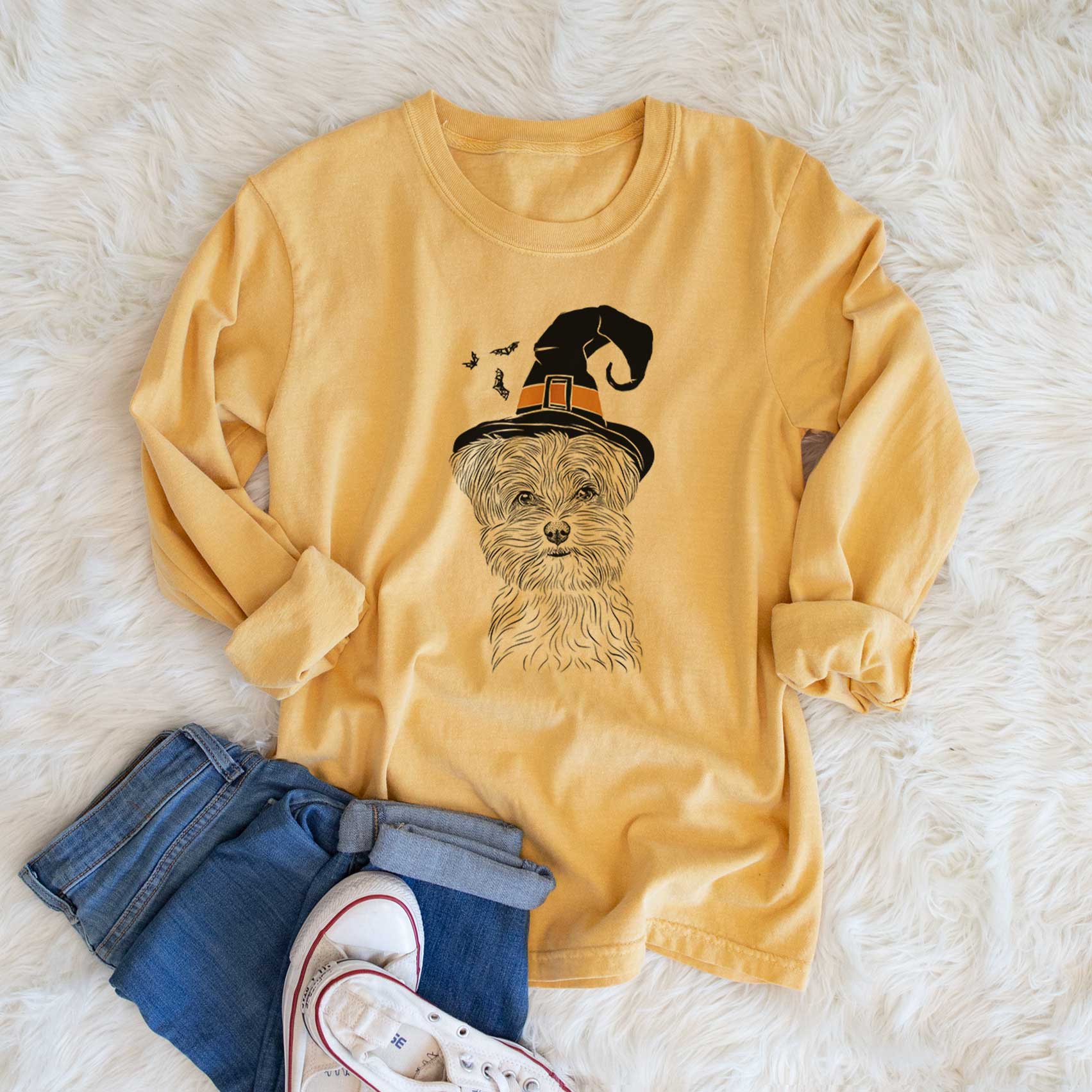 Witch Kiwi the Morkie - Men's Heavyweight 100% Cotton Long Sleeve - Image 6