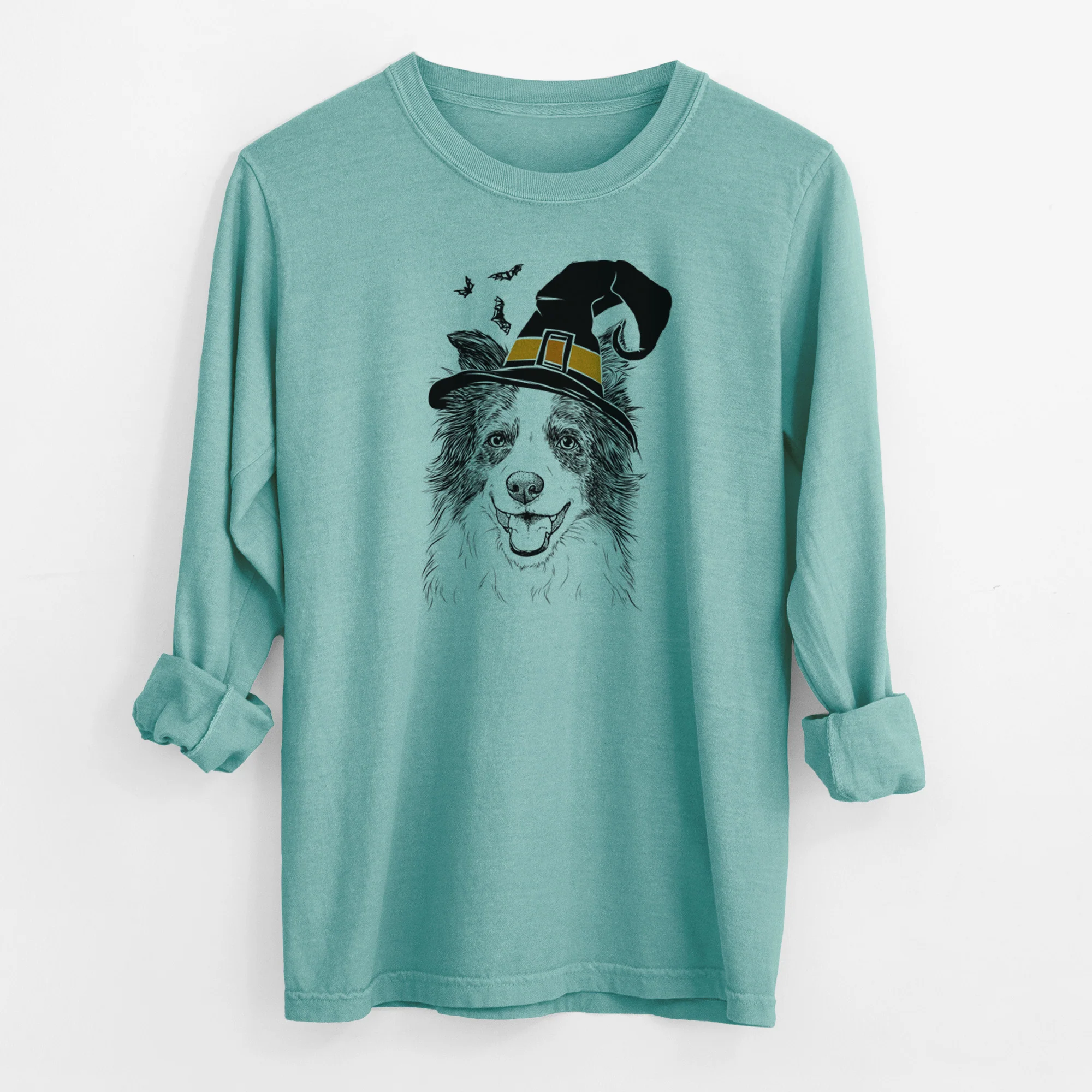 Witch Kylee the Border Collie - Men's Heavyweight 100% Cotton Long Sleeve - Image 9