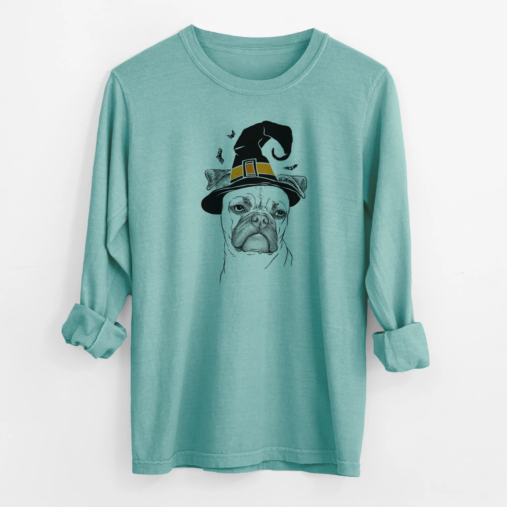 Witch Mack the Bugg (Boston Terrier/Pug) - Men's Heavyweight 100% Cotton Long Sleeve - Image 9