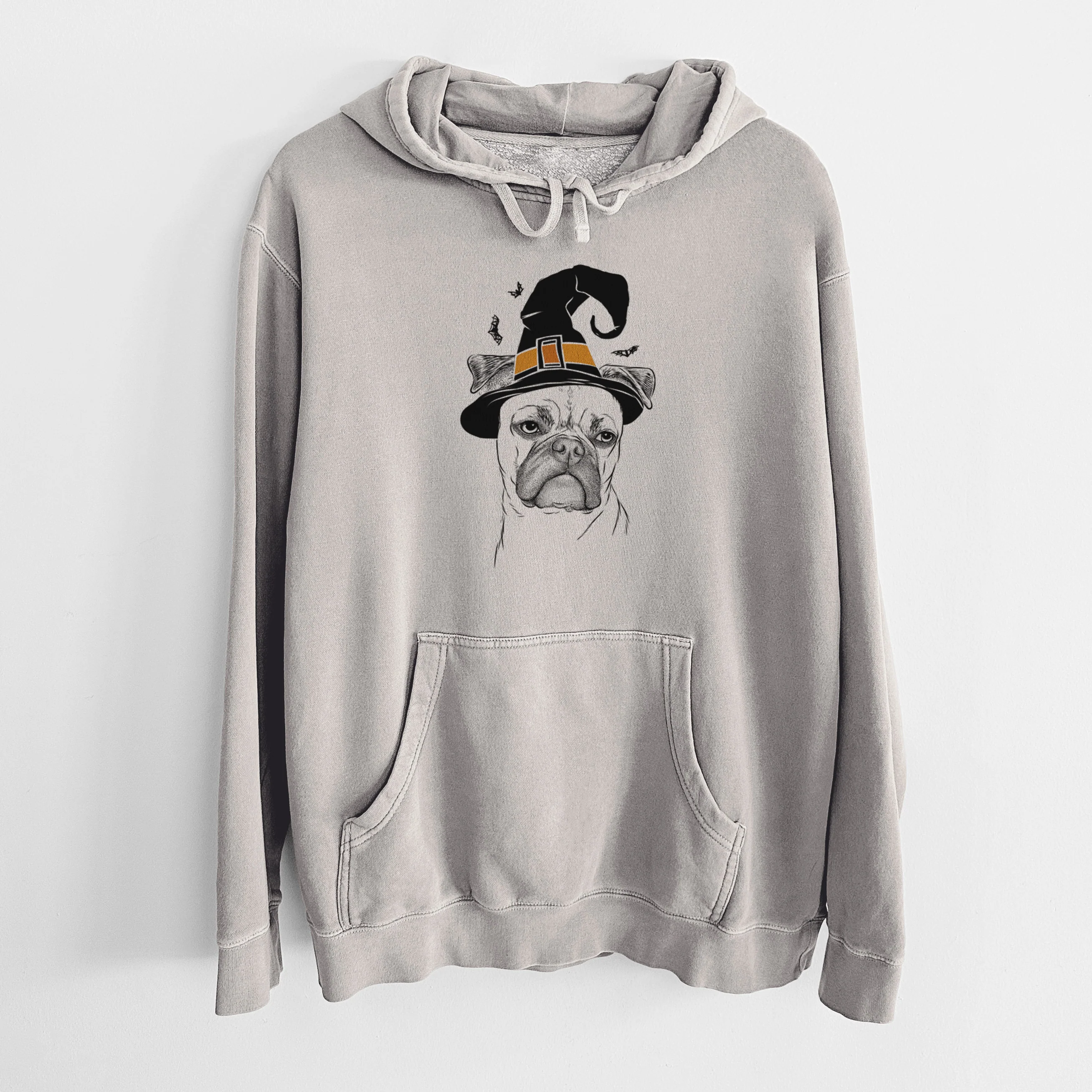 Witch Mack the Bugg (Boston Terrier/Pug) - Unisex Pigment Dyed Hoodie