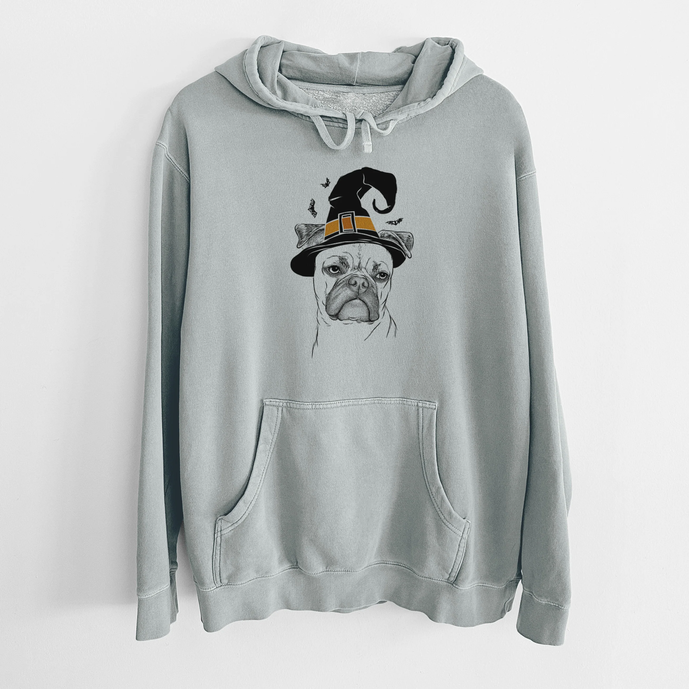 Witch Mack the Bugg (Boston Terrier/Pug) - Unisex Pigment Dyed Hoodie - Image 6