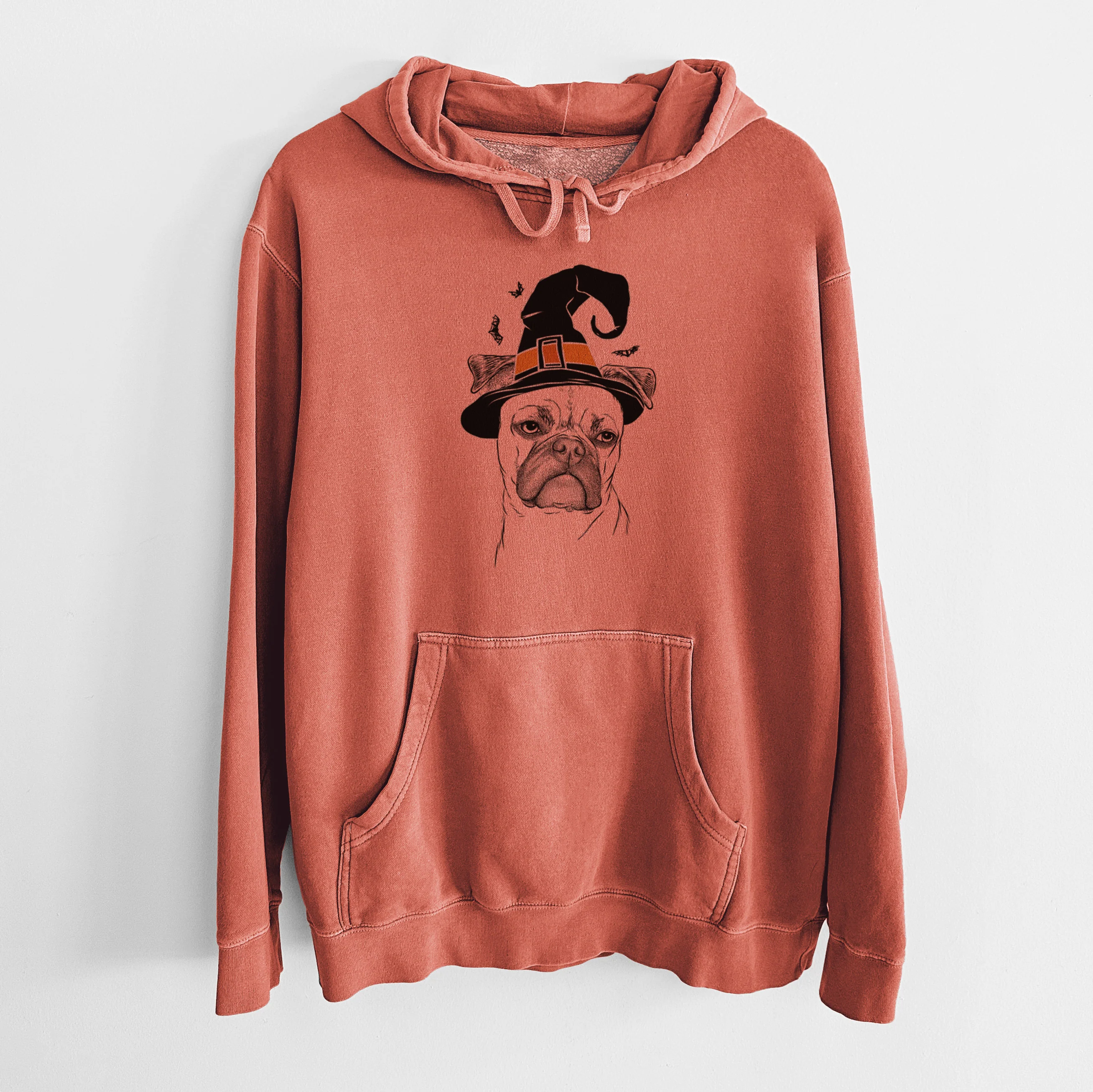 Witch Mack the Bugg (Boston Terrier/Pug) - Unisex Pigment Dyed Hoodie - Image 7