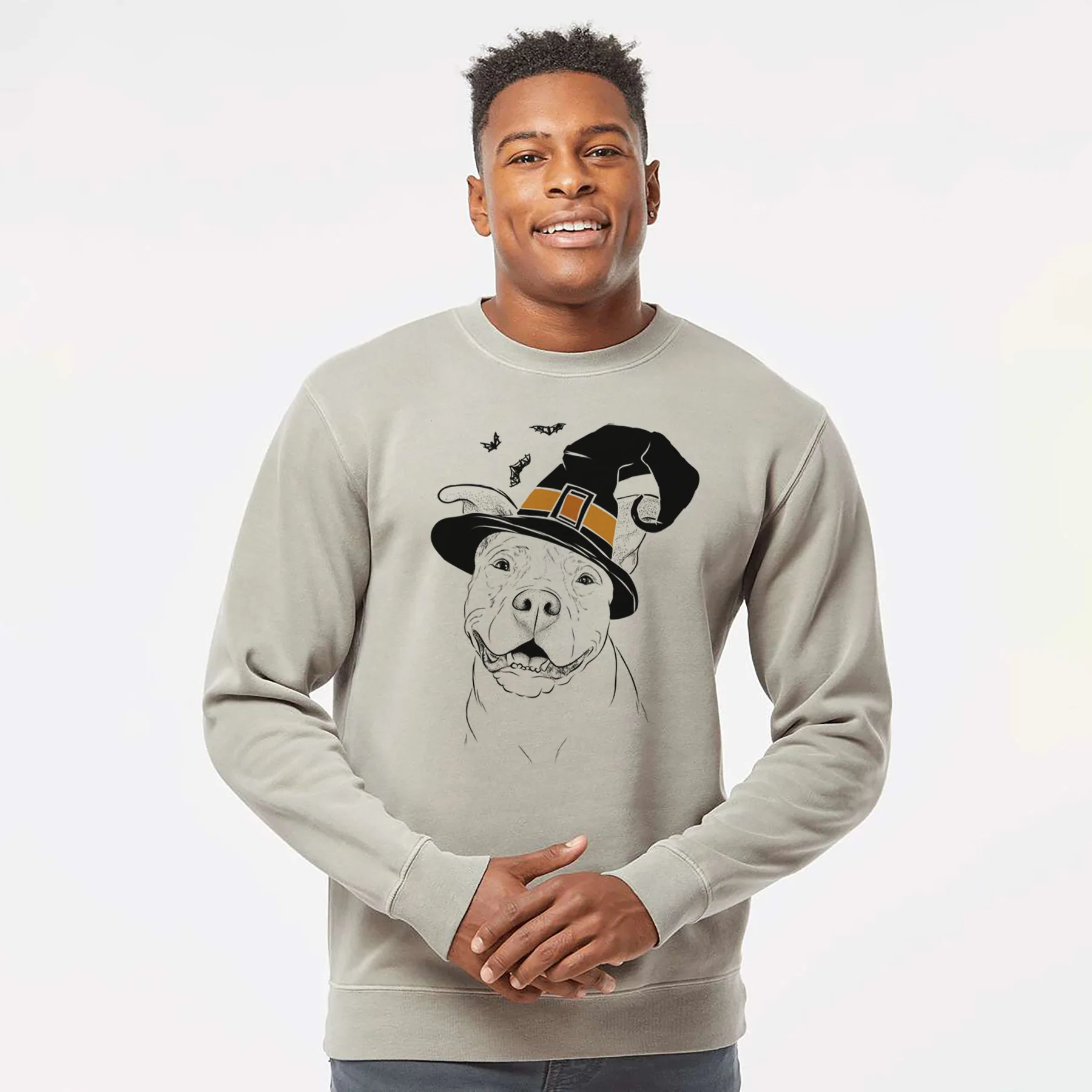 Witch Malibu the Staffordshire Terrier/Pitbull Mix - Unisex Pigment Dyed Crew Sweatshirt - Image 3