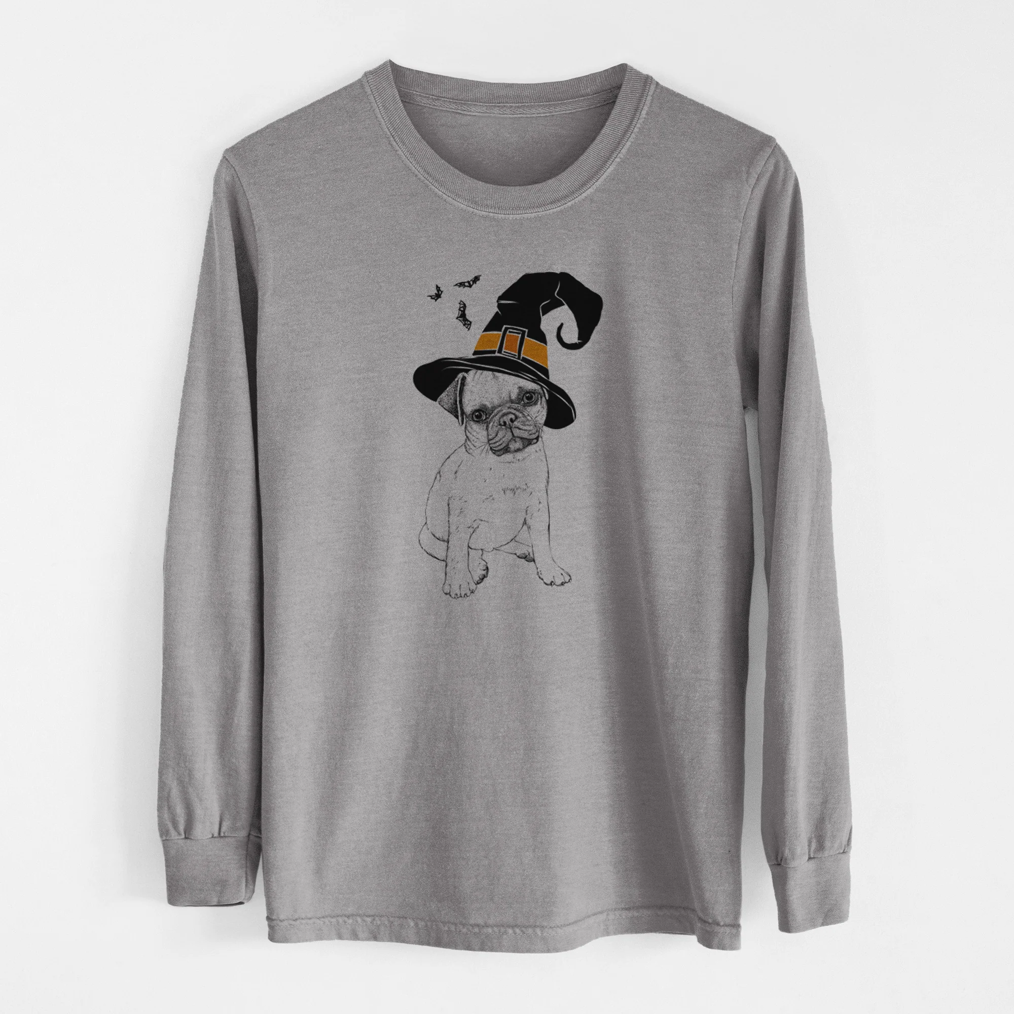Witch Nelson the Pug Puppy - Men's Heavyweight 100% Cotton Long Sleeve - Image 7