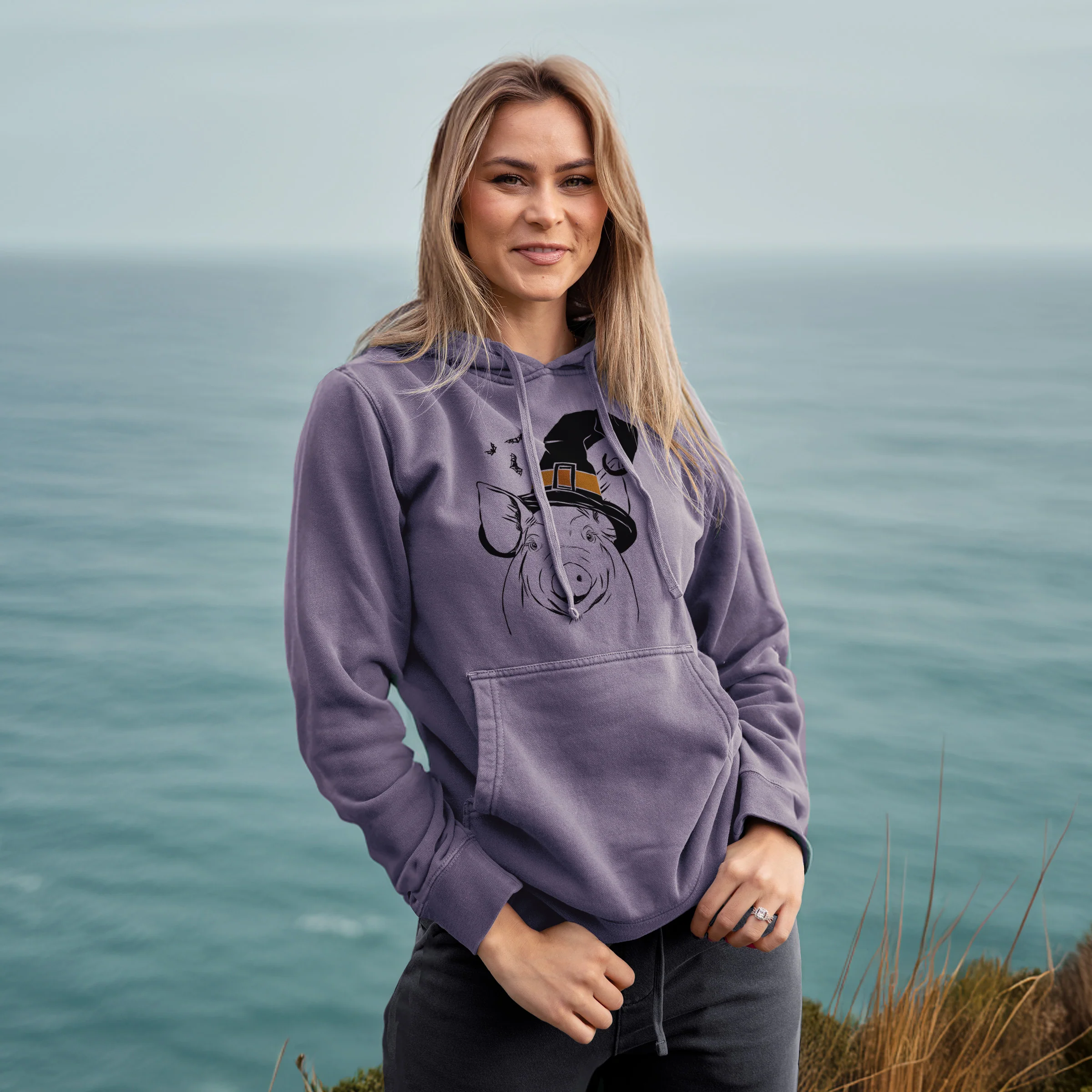 Witch Perry the Pig - Unisex Pigment Dyed Hoodie - Image 4