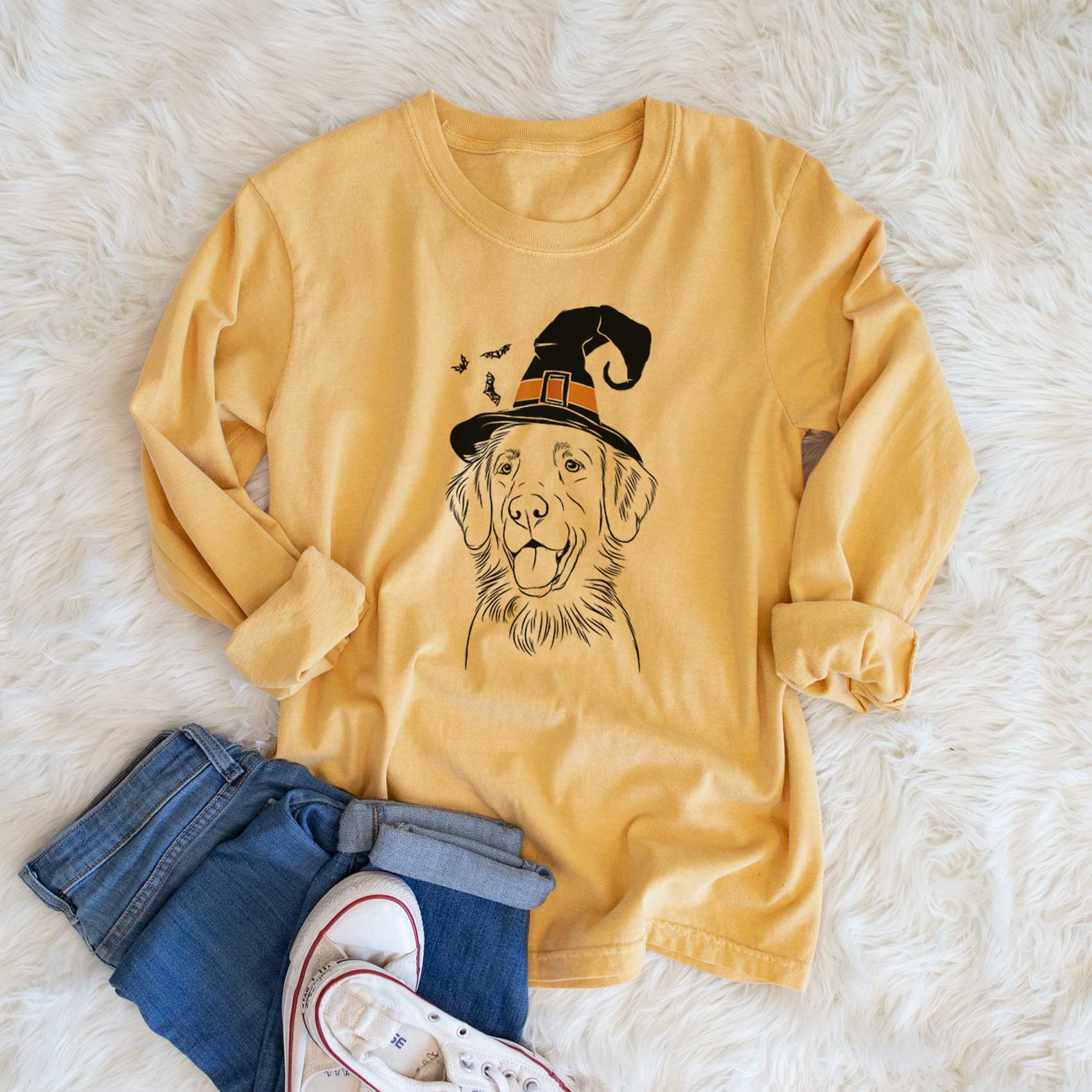 Witch Raisin the Flat Coated Retriever - Men's Heavyweight 100% Cotton Long Sleeve - Image 6