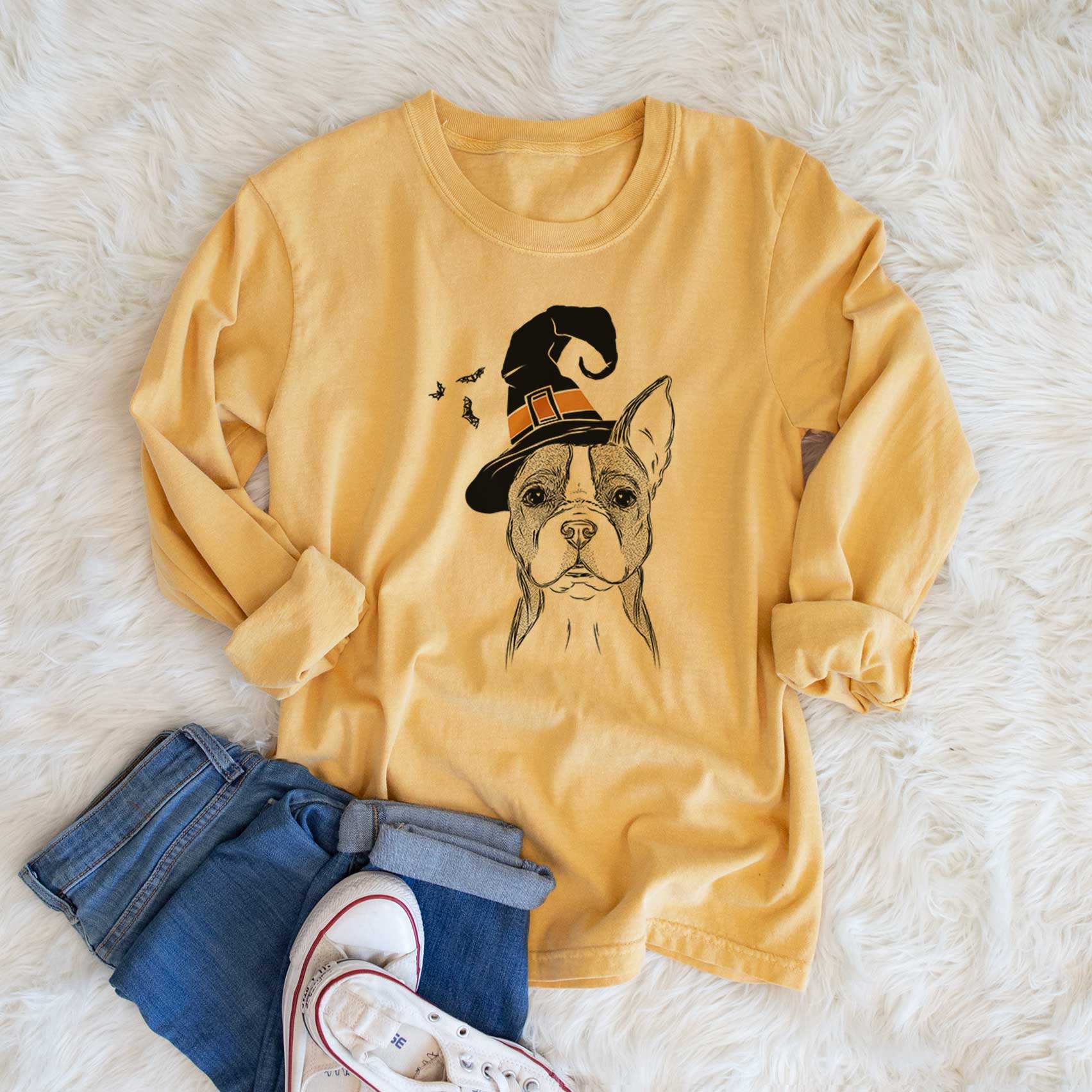 Witch Scout the Boston Terrier - Men's Heavyweight 100% Cotton Long Sleeve - Image 6