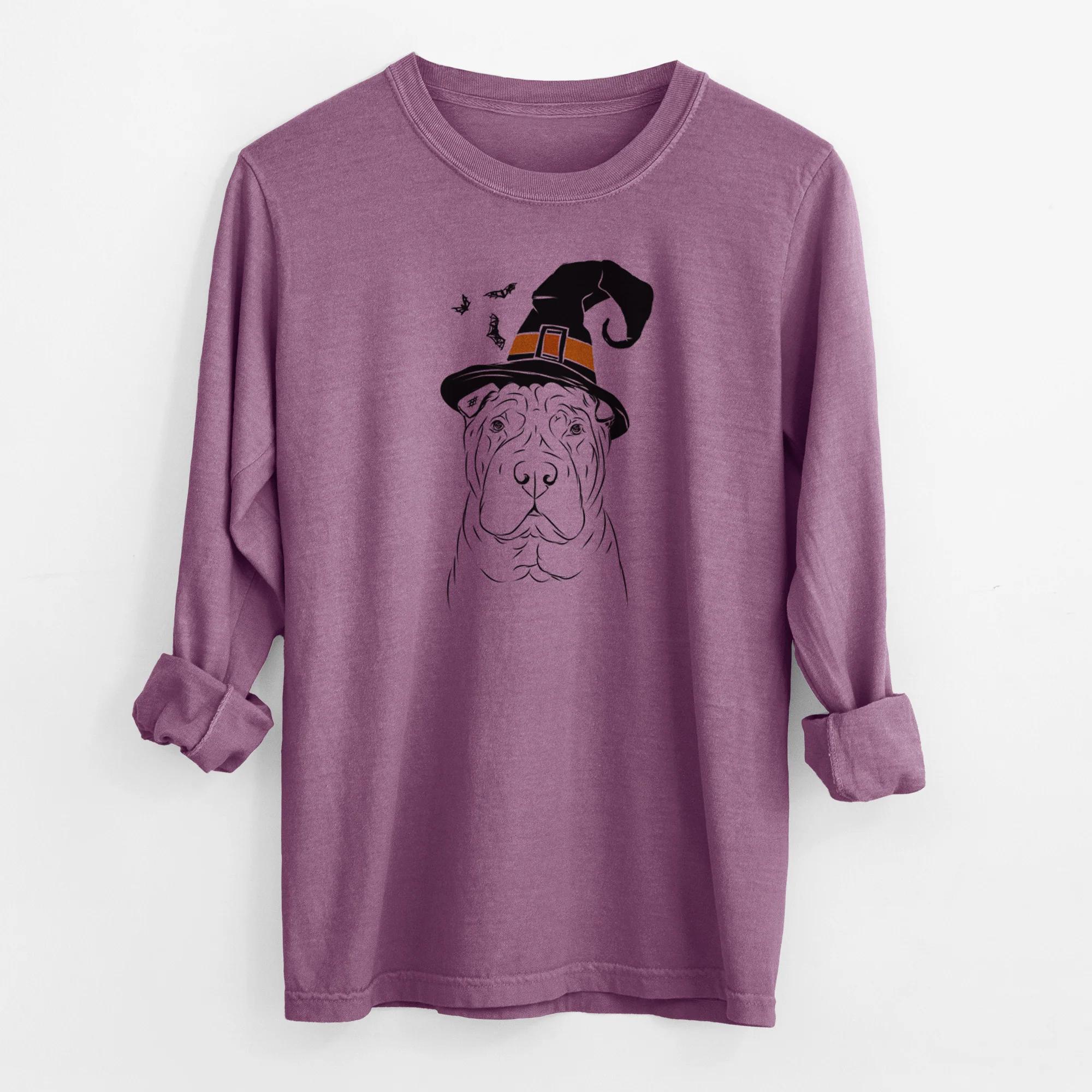 Witch Sharpy the Shar Pei - Men's Heavyweight 100% Cotton Long Sleeve - Image 10