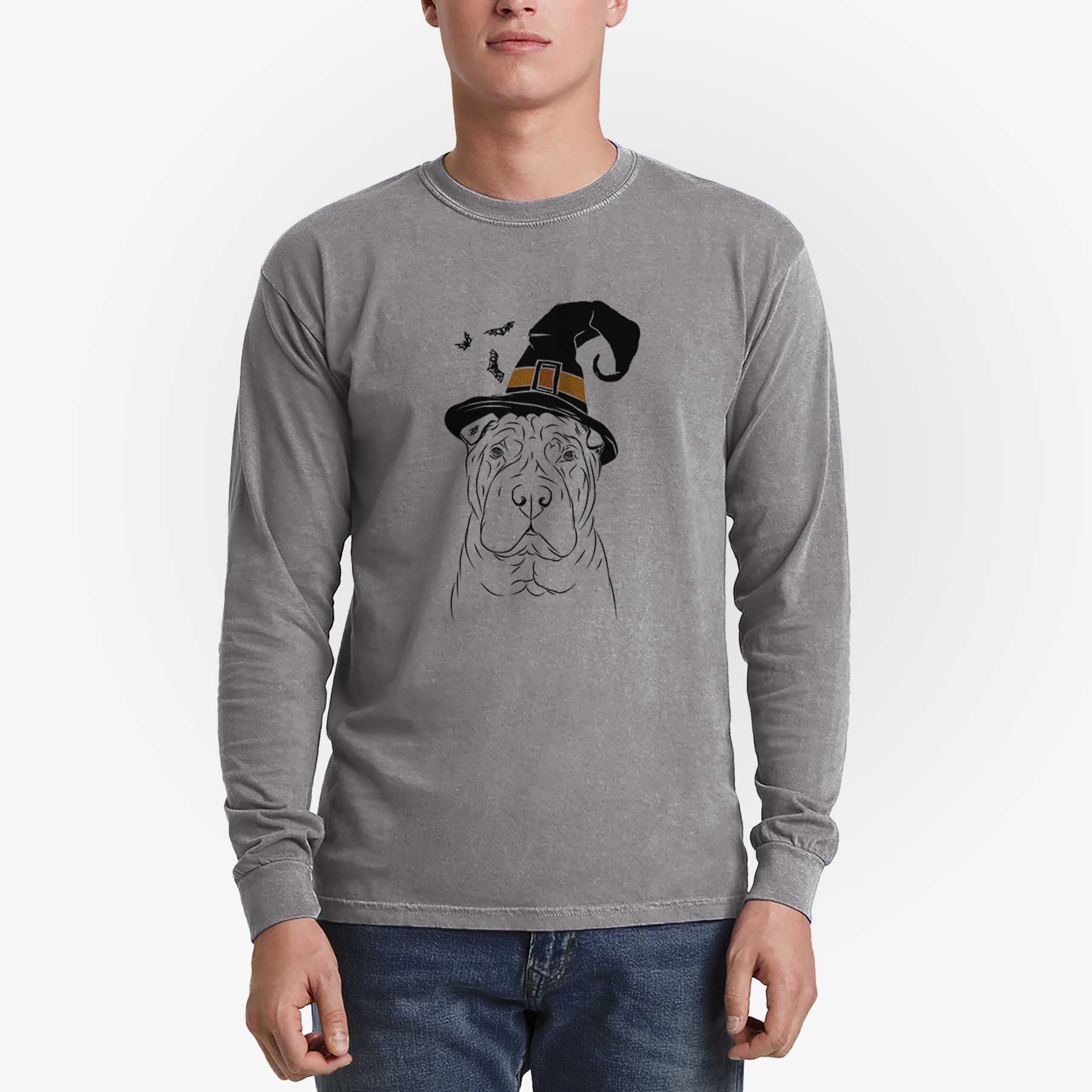 Witch Sharpy the Shar Pei - Men's Heavyweight 100% Cotton Long Sleeve - Image 5