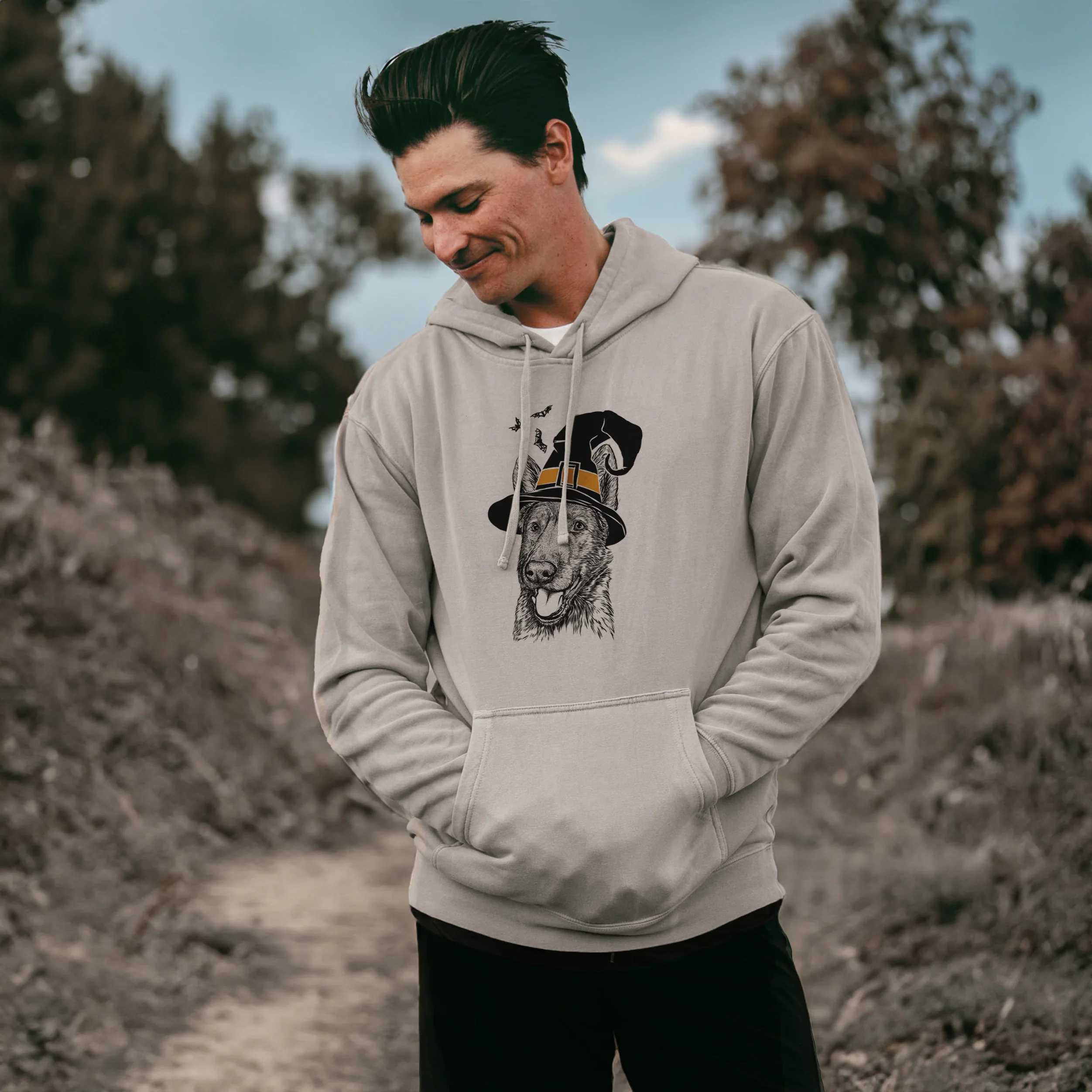 Witch Tena the German Shepherd - Unisex Pigment Dyed Hoodie - Image 3