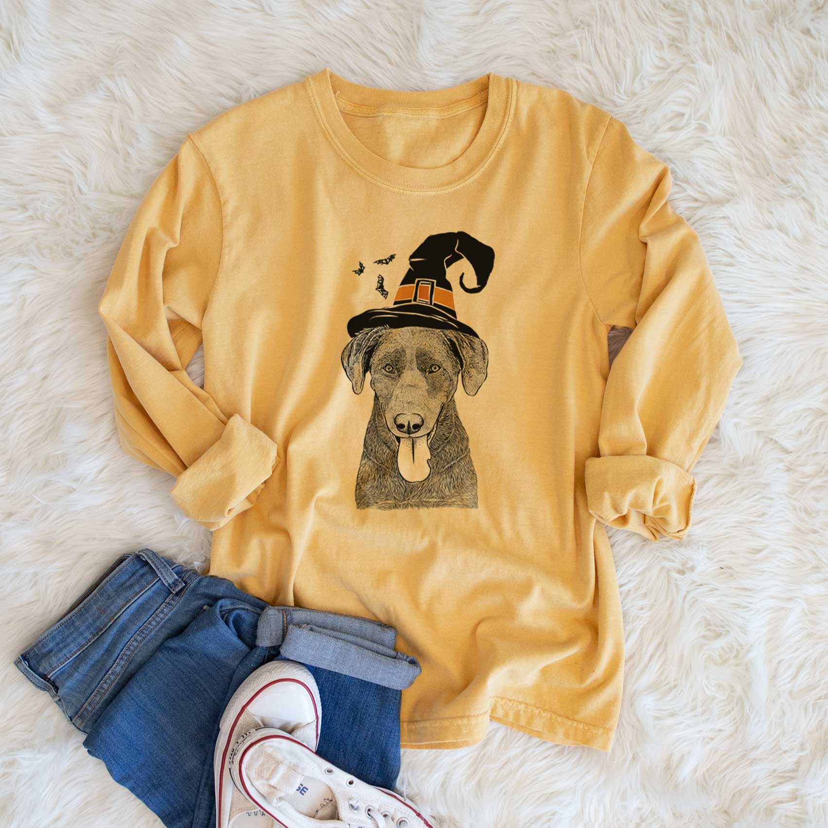 Witch Tobes the Chocolate Lab - Men's Heavyweight 100% Cotton Long Sleeve - Image 6