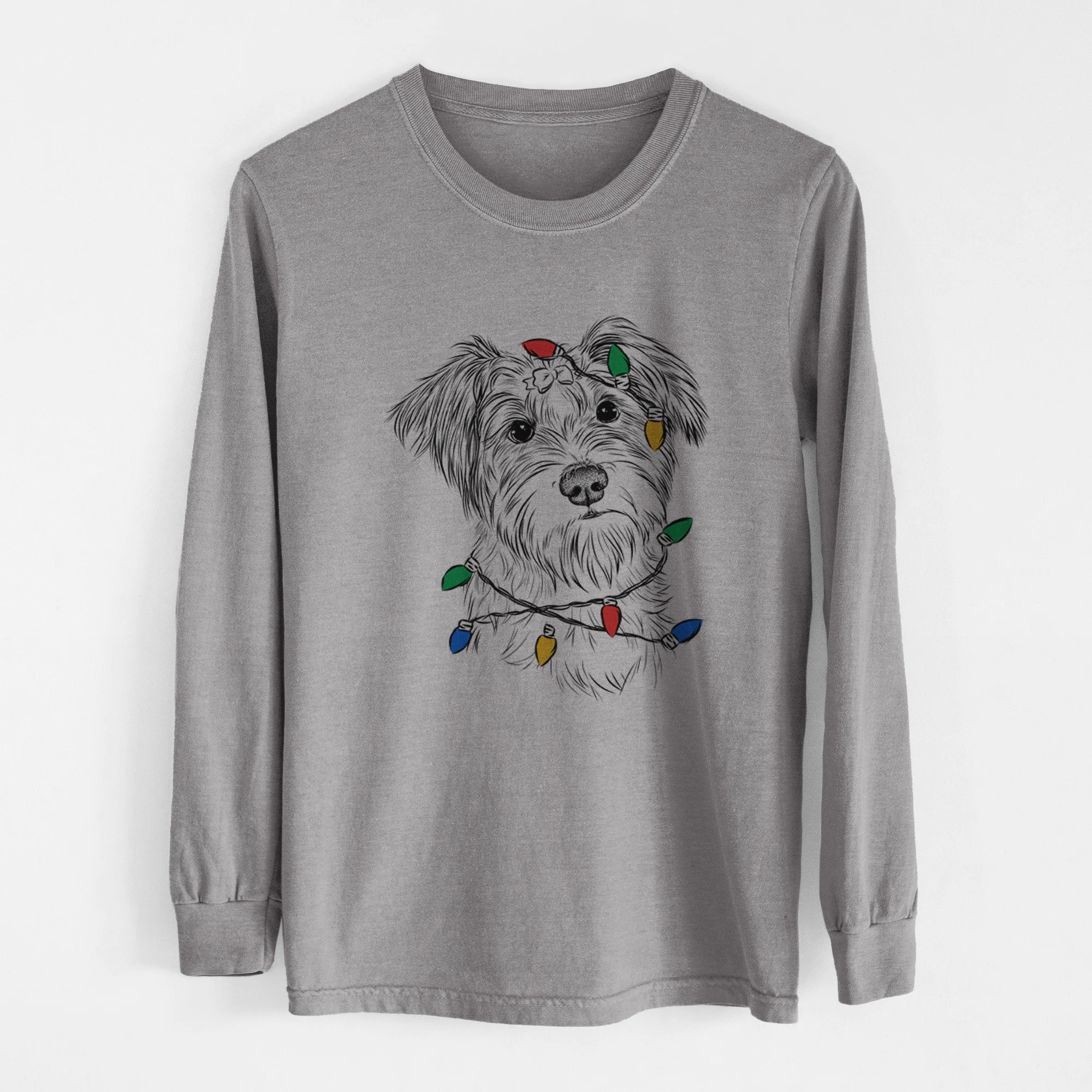 Christmas Lights Birdee the Schnauzer Mix - Heavyweight 100% Cotton Long Sleeve - Image 6