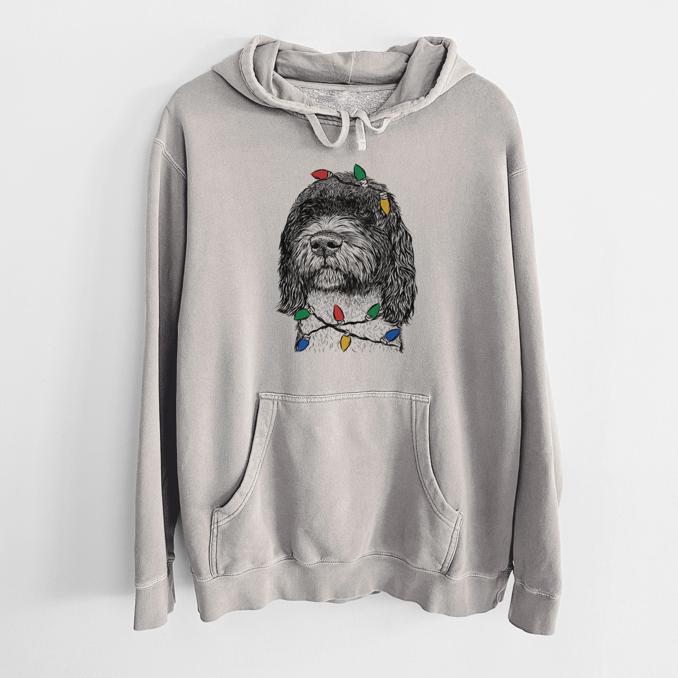 Christmas Lights Chris the Portuguese Water Dog - Unisex Pigment Dyed Hoodie - Image 5