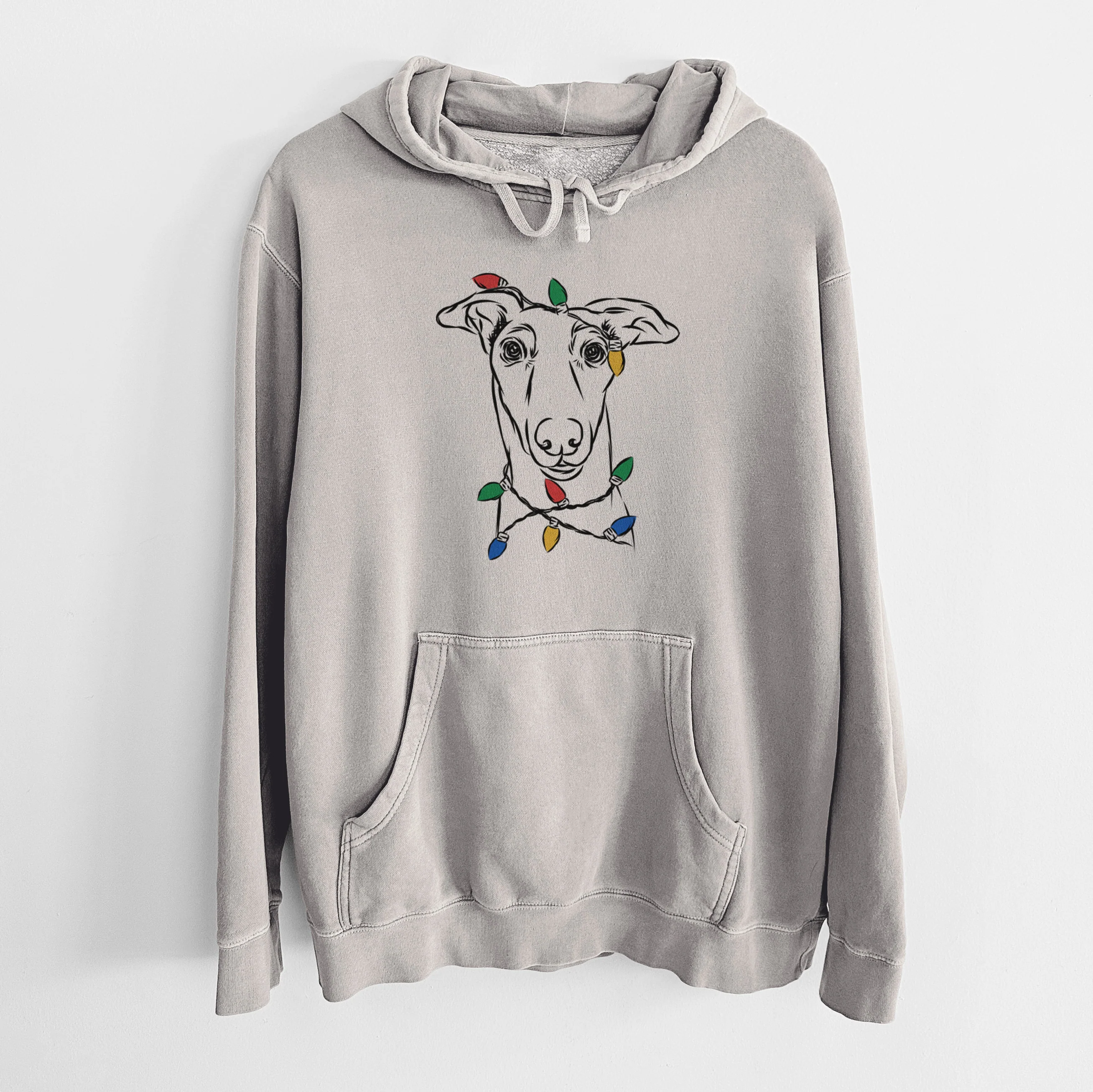 Christmas Lights Diva the Greyhound - Unisex Pigment Dyed Hoodie - Image 5