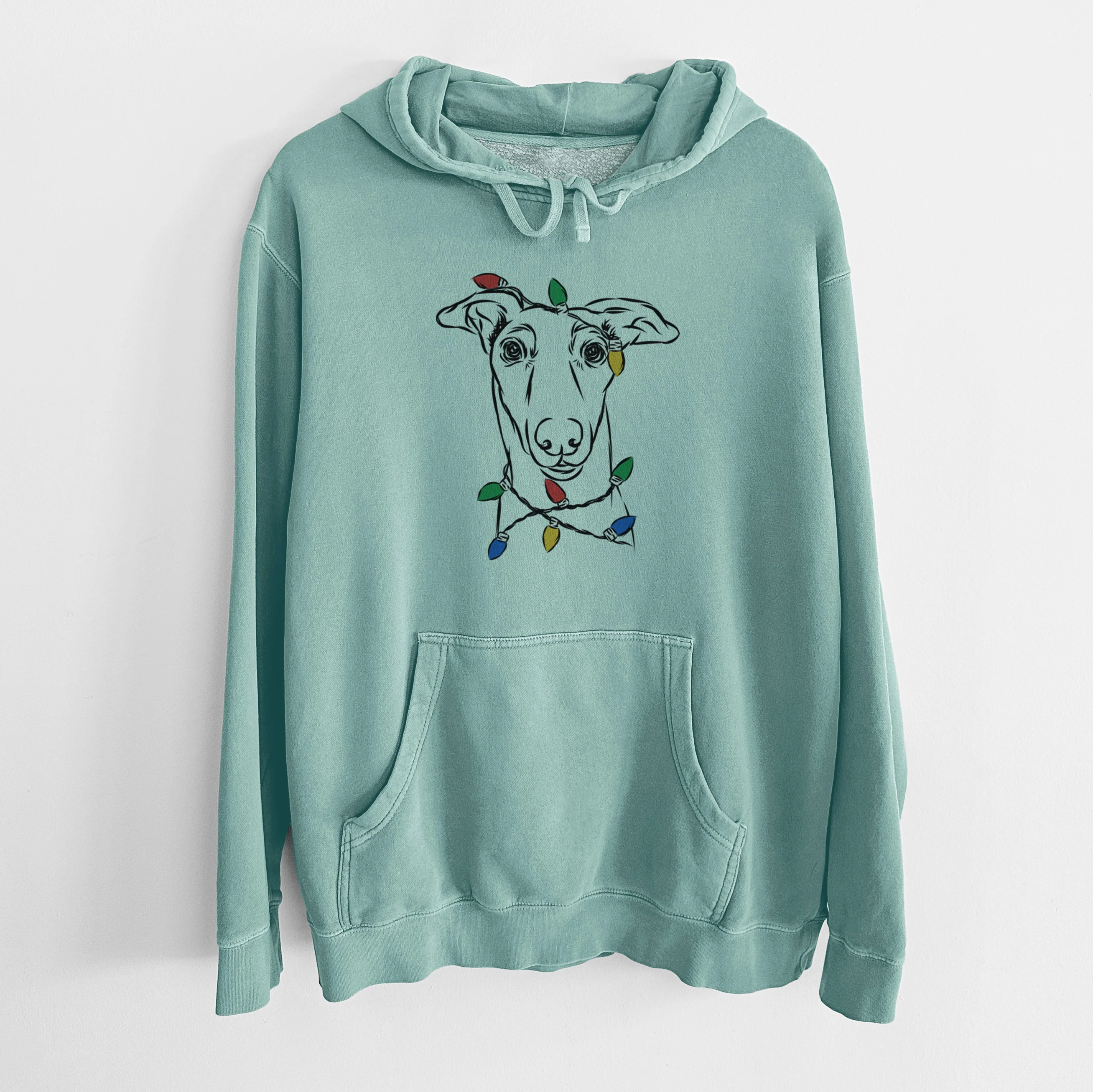 Christmas Lights Diva the Greyhound - Unisex Pigment Dyed Hoodie - Image 8