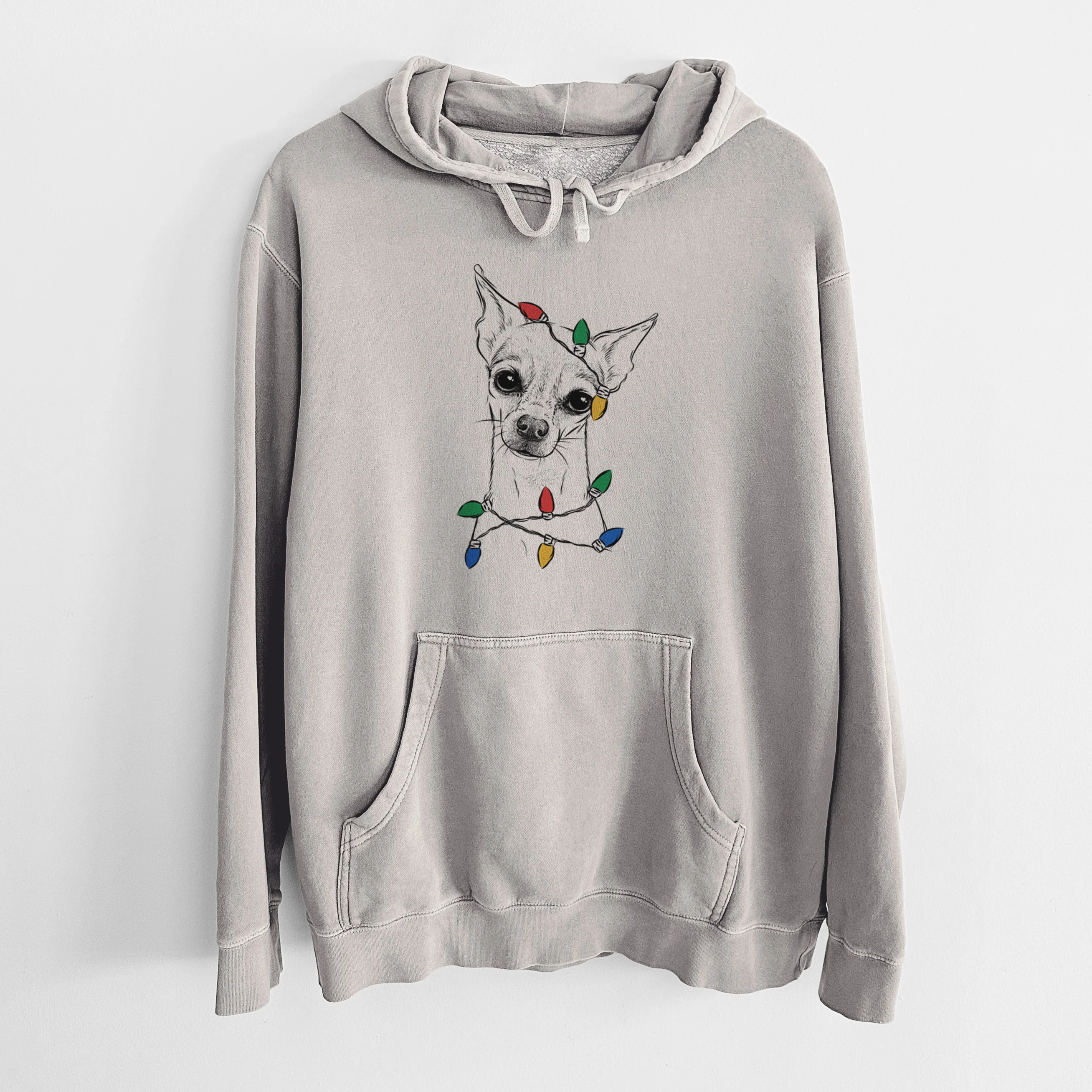Christmas Lights Emee the Chihuahua - Unisex Pigment Dyed Hoodie - Image 5