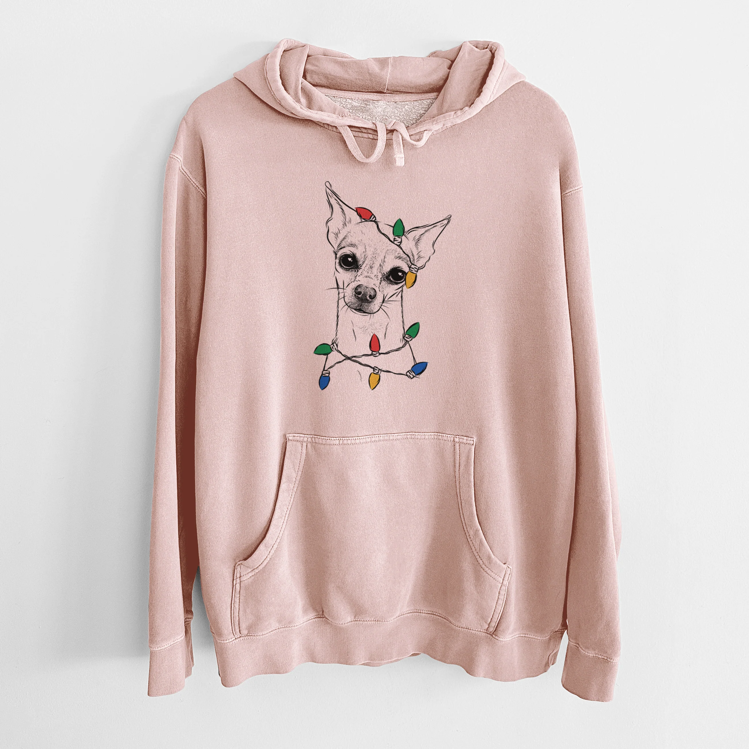 Christmas Lights Emee the Chihuahua - Unisex Pigment Dyed Hoodie - Image 6