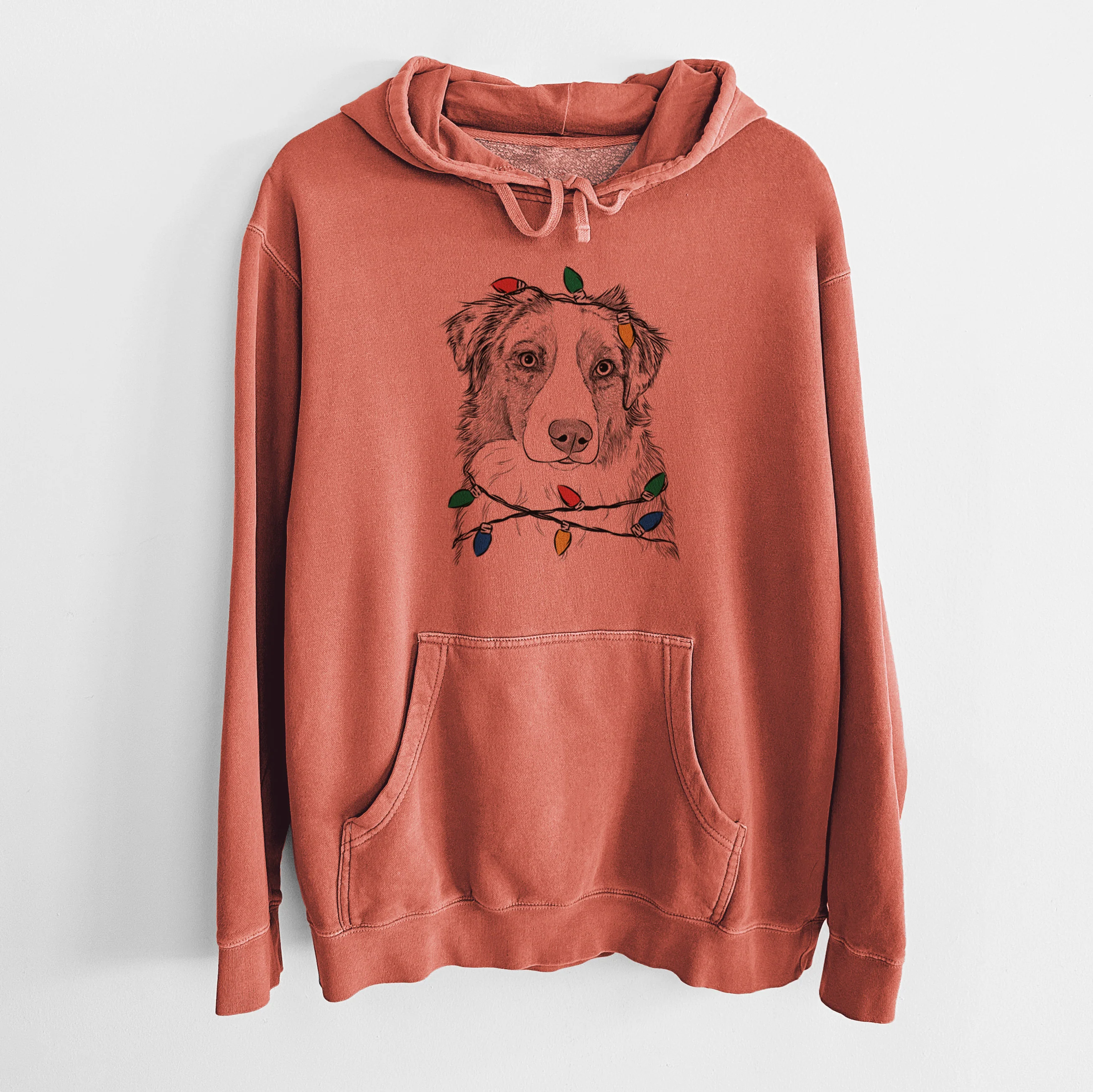 Christmas Lights Ginger the Australian Shepherd - Unisex Pigment Dyed Hoodie - Image 7