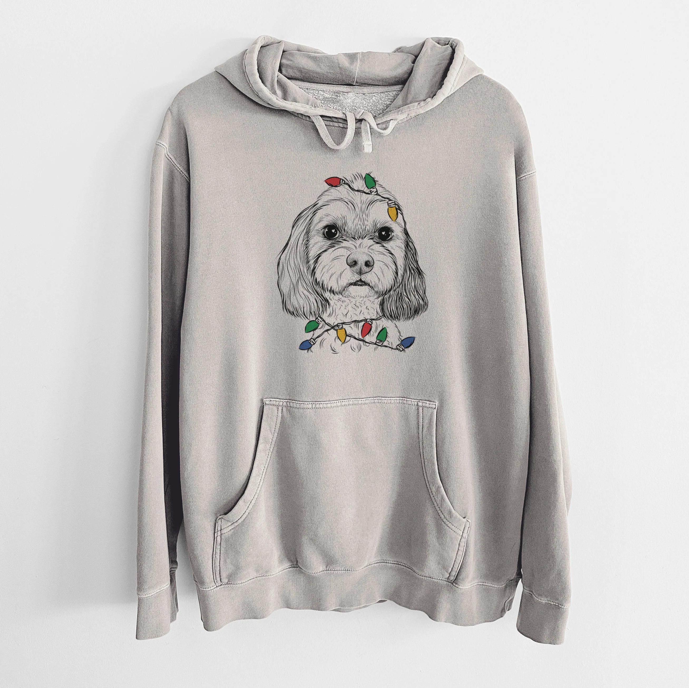 Christmas Lights Jasper Diggins the Cavapoo - Unisex Pigment Dyed Hoodie - Image 5