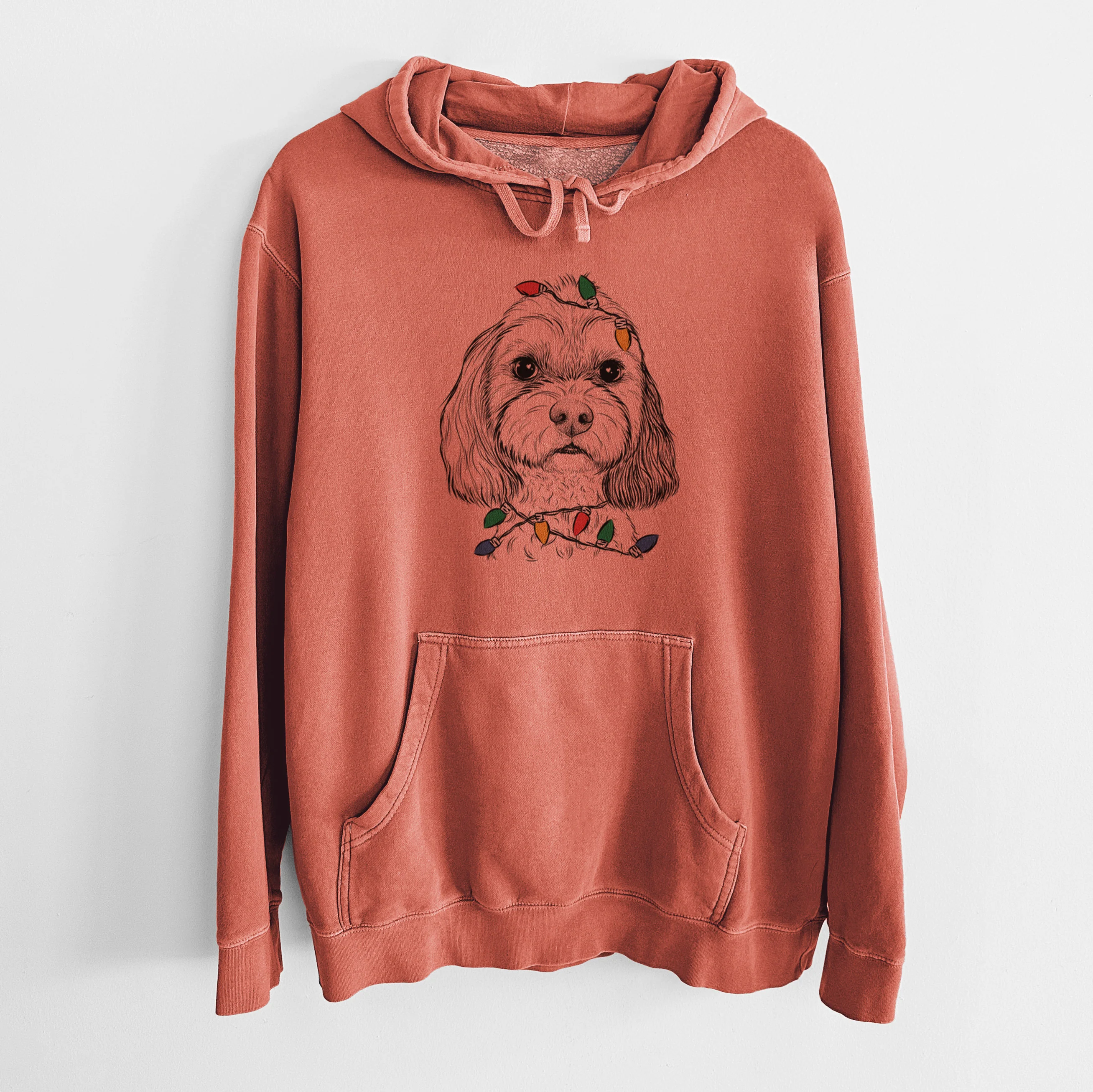 Christmas Lights Jasper Diggins the Cavapoo - Unisex Pigment Dyed Hoodie - Image 7