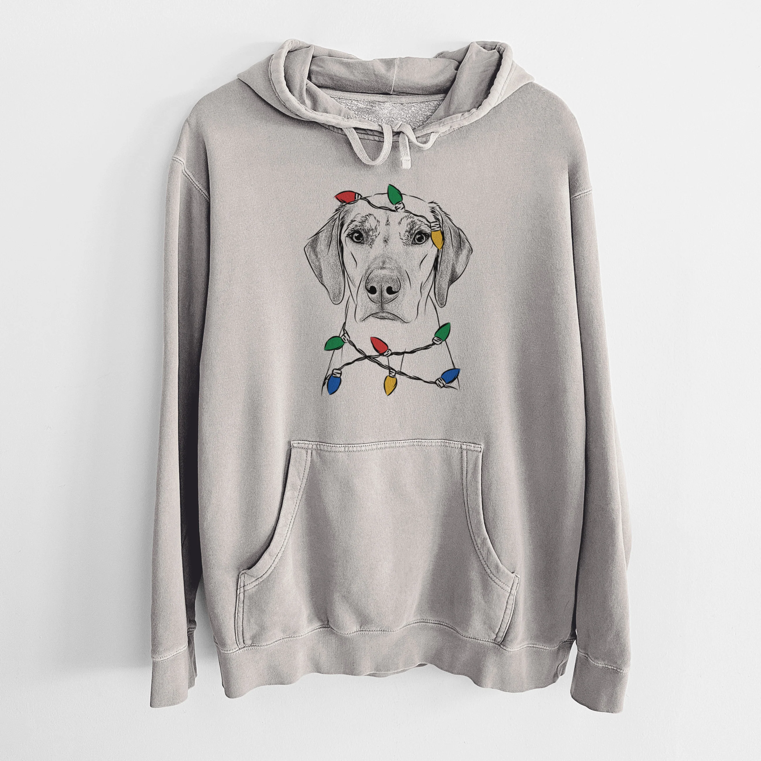 Christmas Lights Jenga the Rhodesian Ridgeback - Unisex Pigment Dyed Hoodie - Image 5
