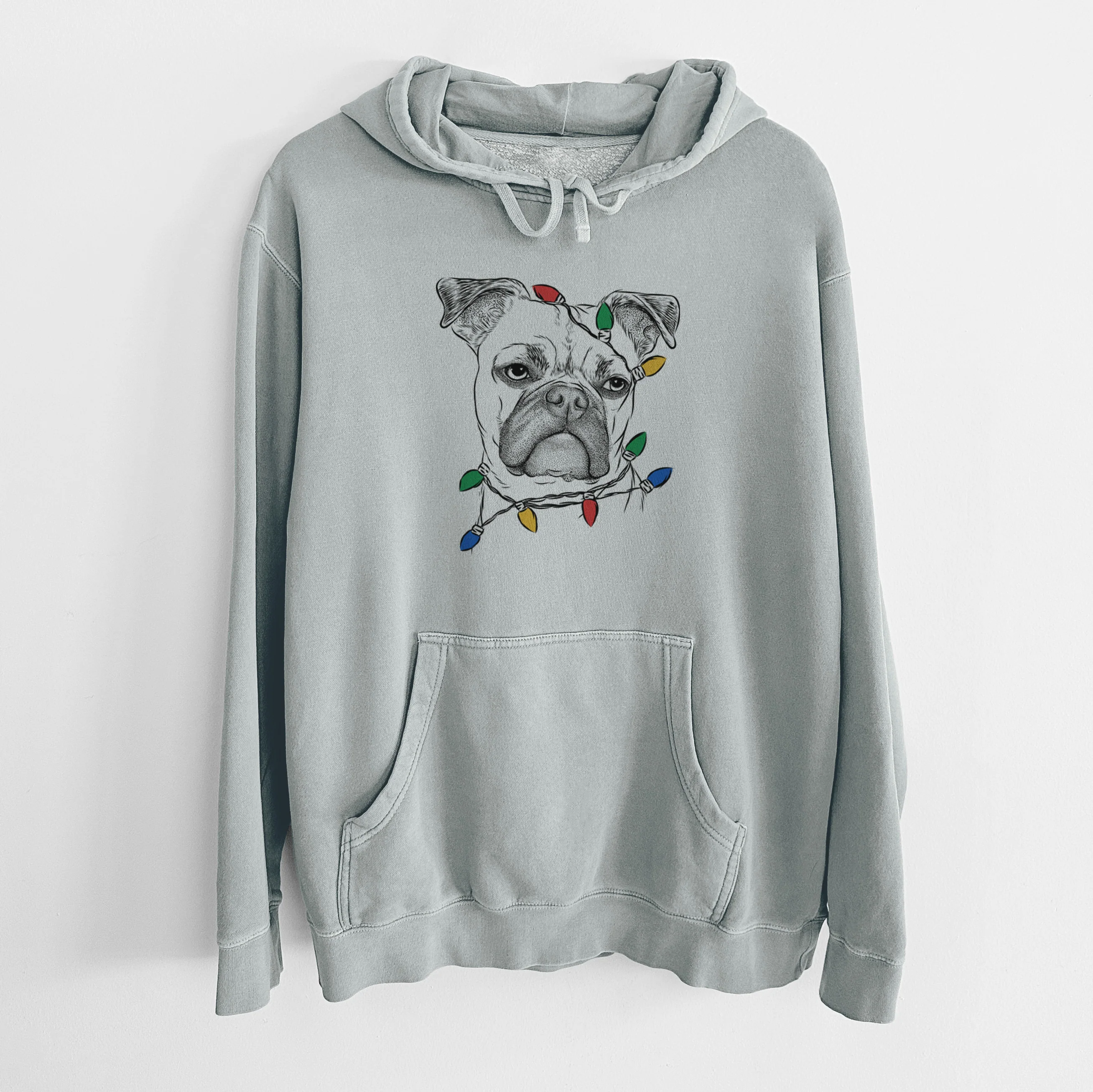 Christmas Lights Mack the Bugg (Boston Terrier/Pug) - Unisex Pigment Dyed Hoodie