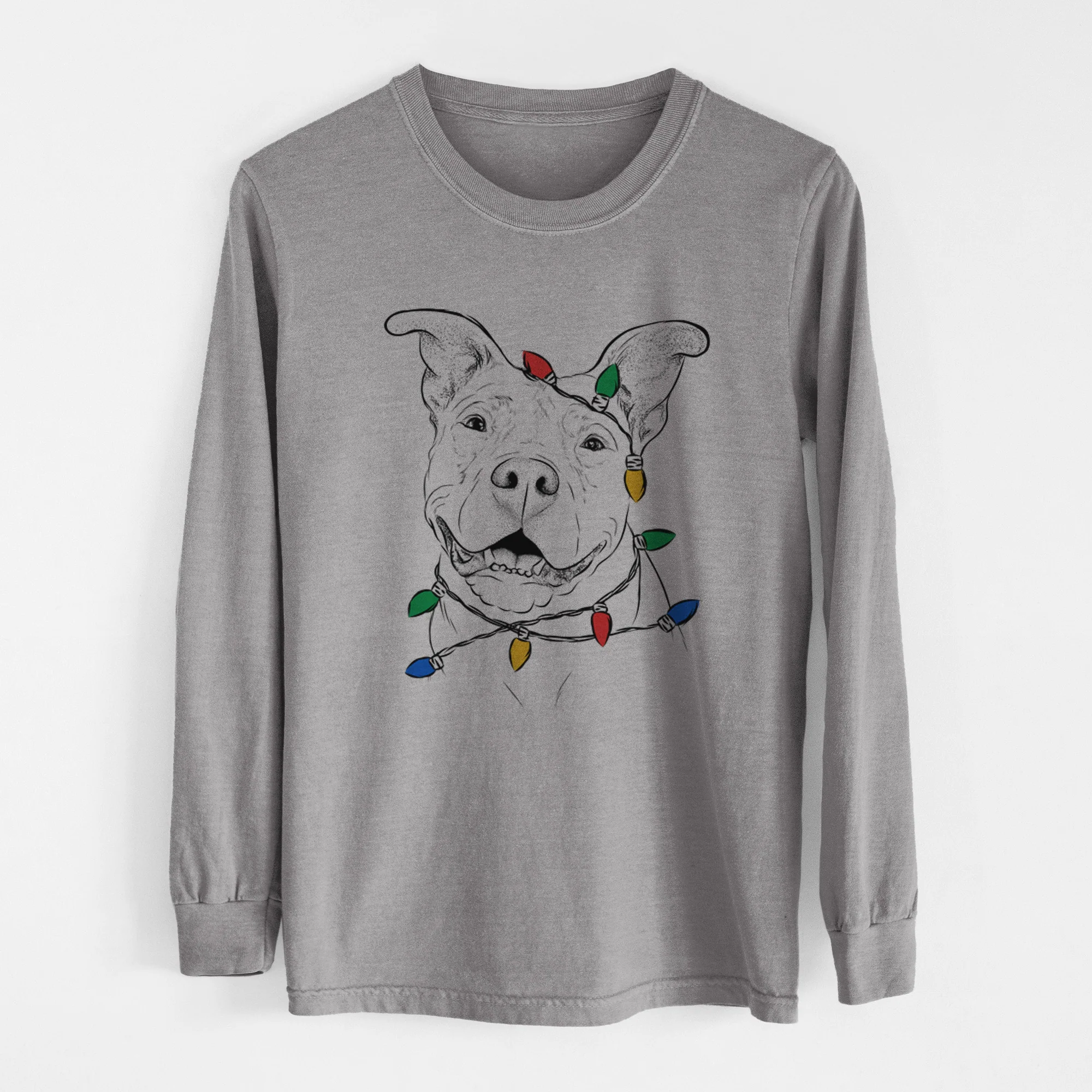 Christmas Lights Malibu the Staffordshire Terrier/Pitbull Mix - Heavyweight 100% Cotton Long Sleeve - Image 6