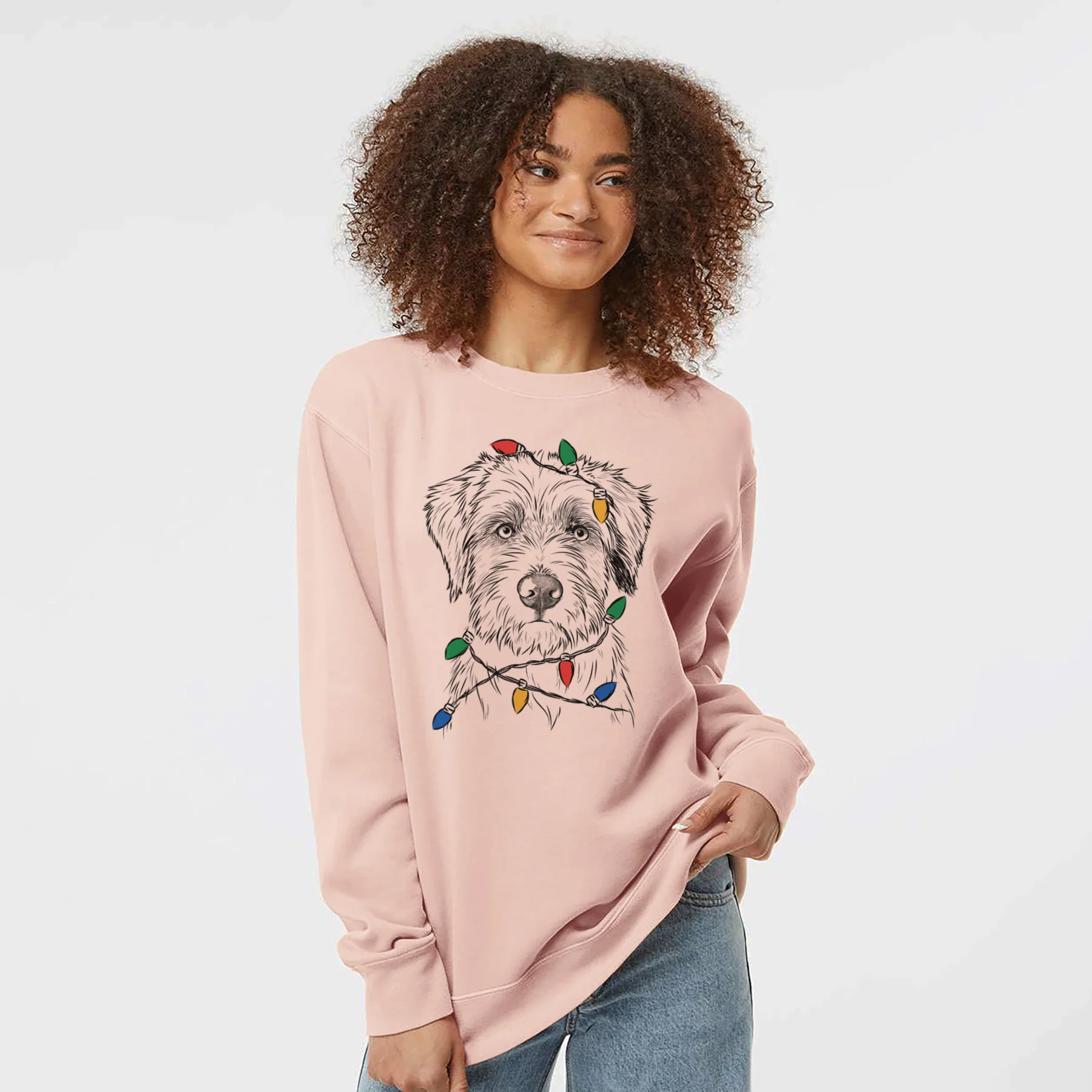 Christmas Lights Marek the Bernedoodle - Unisex Pigment Dyed Crew Sweatshirt - Image 3