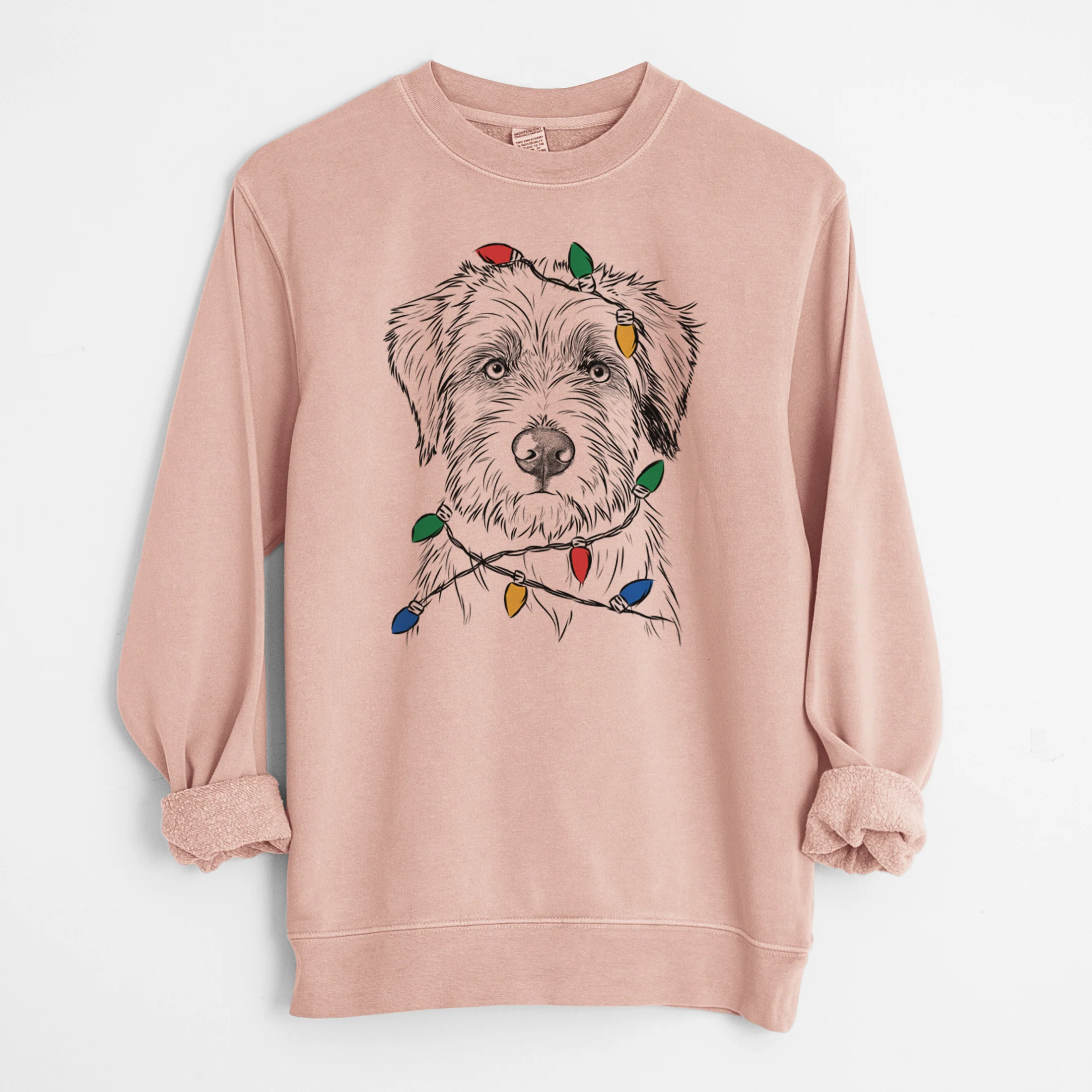 Christmas Lights Marek the Bernedoodle - Unisex Pigment Dyed Crew Sweatshirt - Image 5