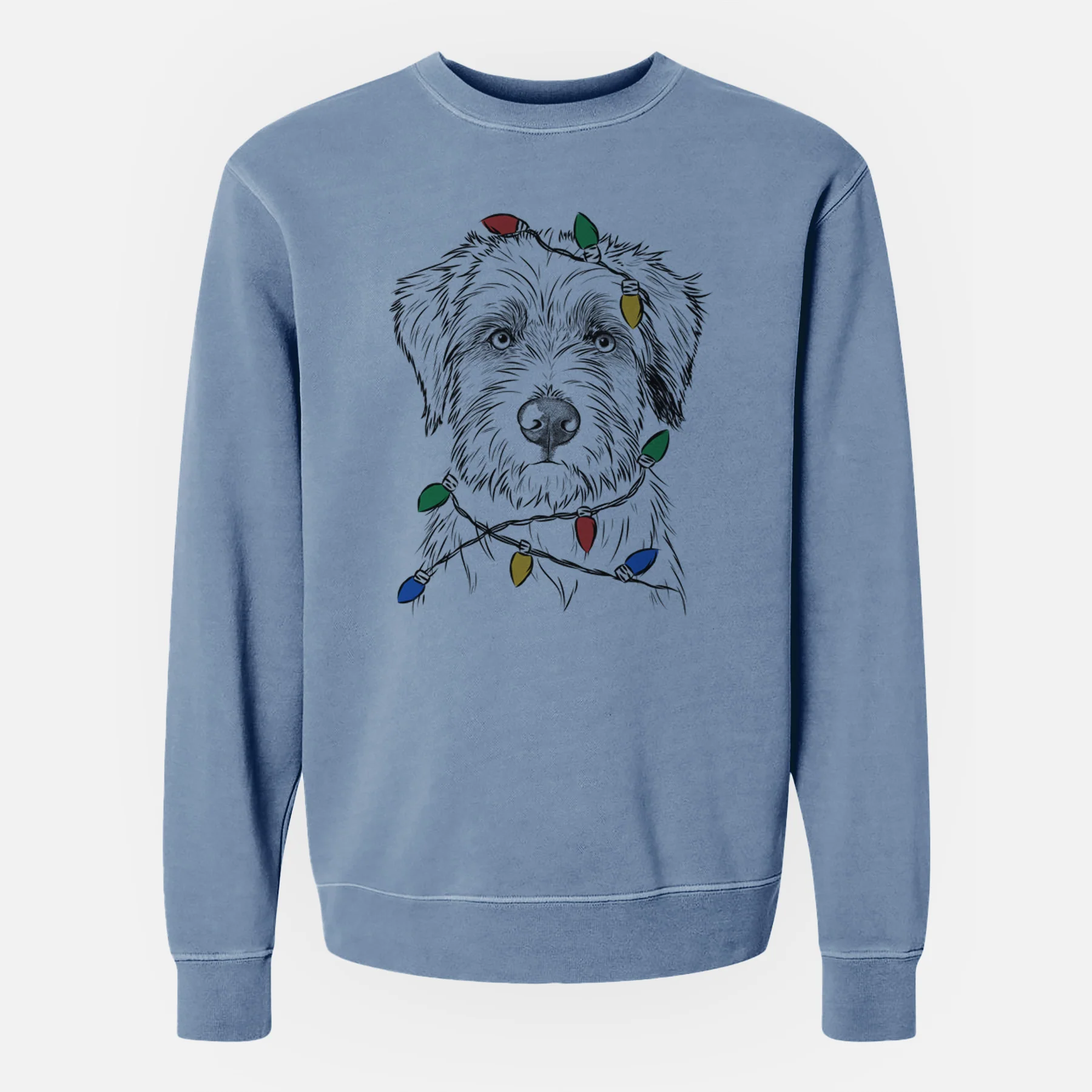 Christmas Lights Marek the Bernedoodle - Unisex Pigment Dyed Crew Sweatshirt - Image 6