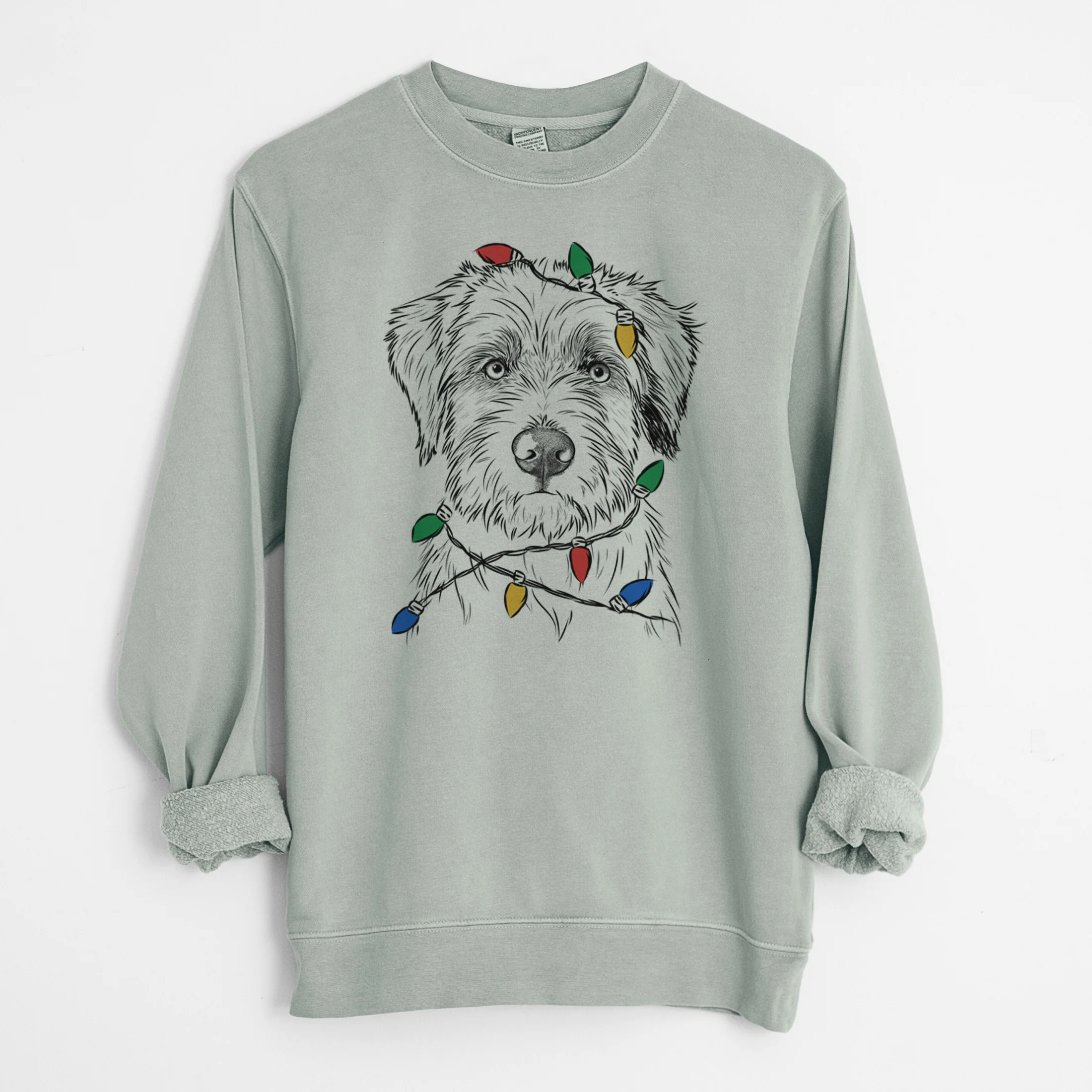 Christmas Lights Marek the Bernedoodle - Unisex Pigment Dyed Crew Sweatshirt - Image 7