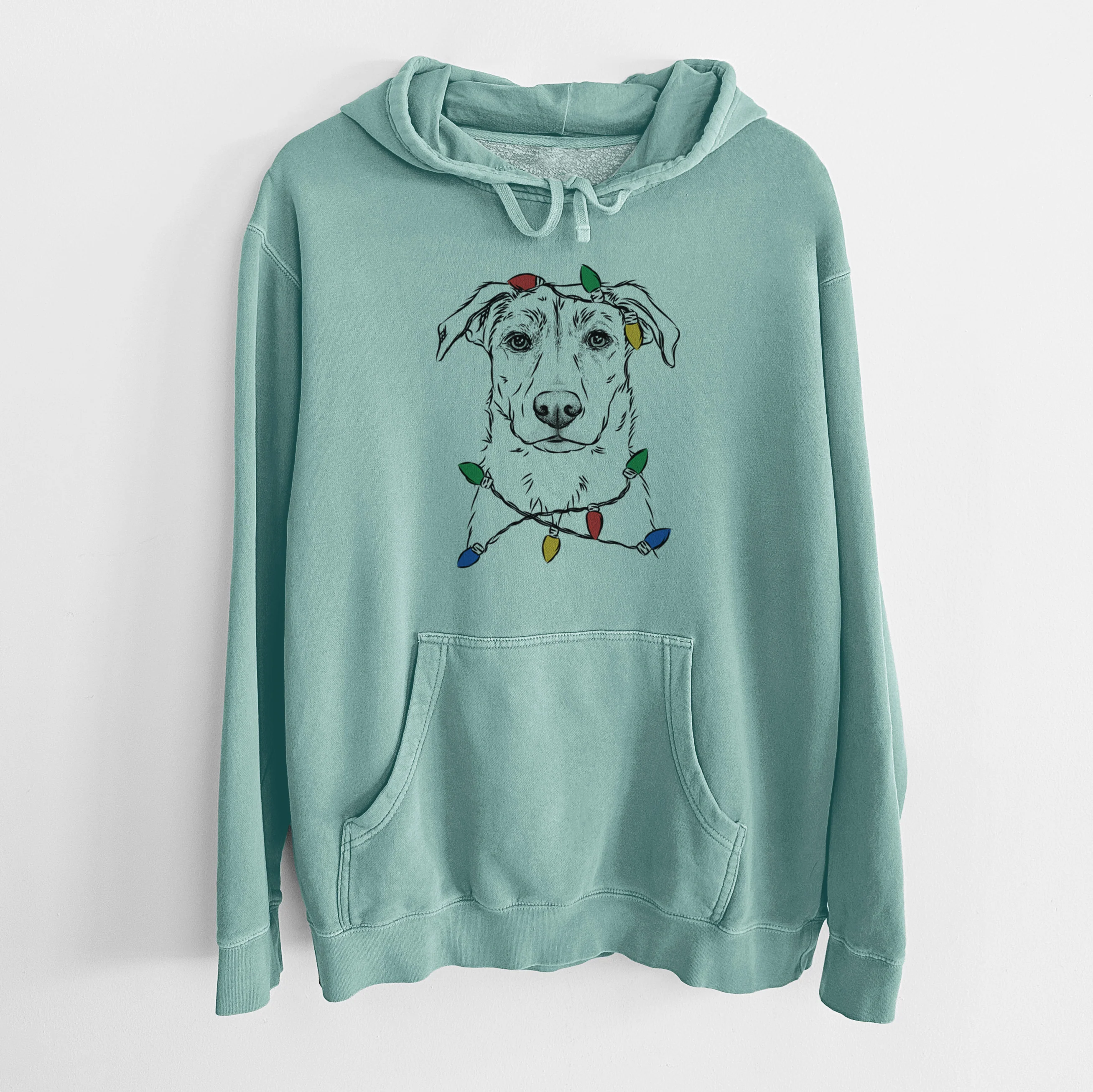 Christmas Lights Peanut the Lab Mix - Unisex Pigment Dyed Hoodie - Image 8