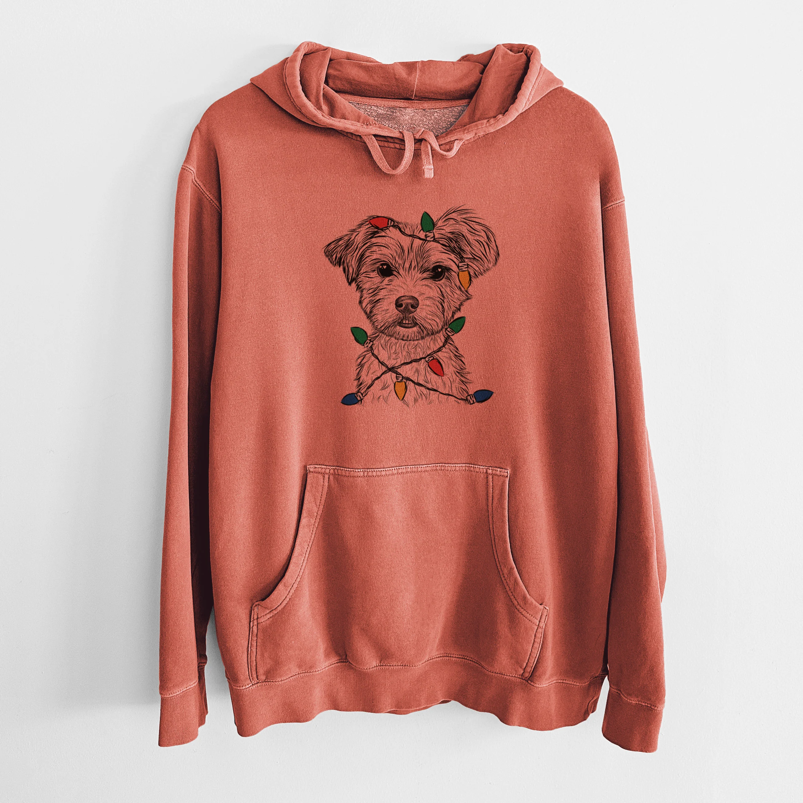 Christmas Lights William Mitchell Newman the Yorkshire Terrier - Unisex Pigment Dyed Hoodie - Image 7